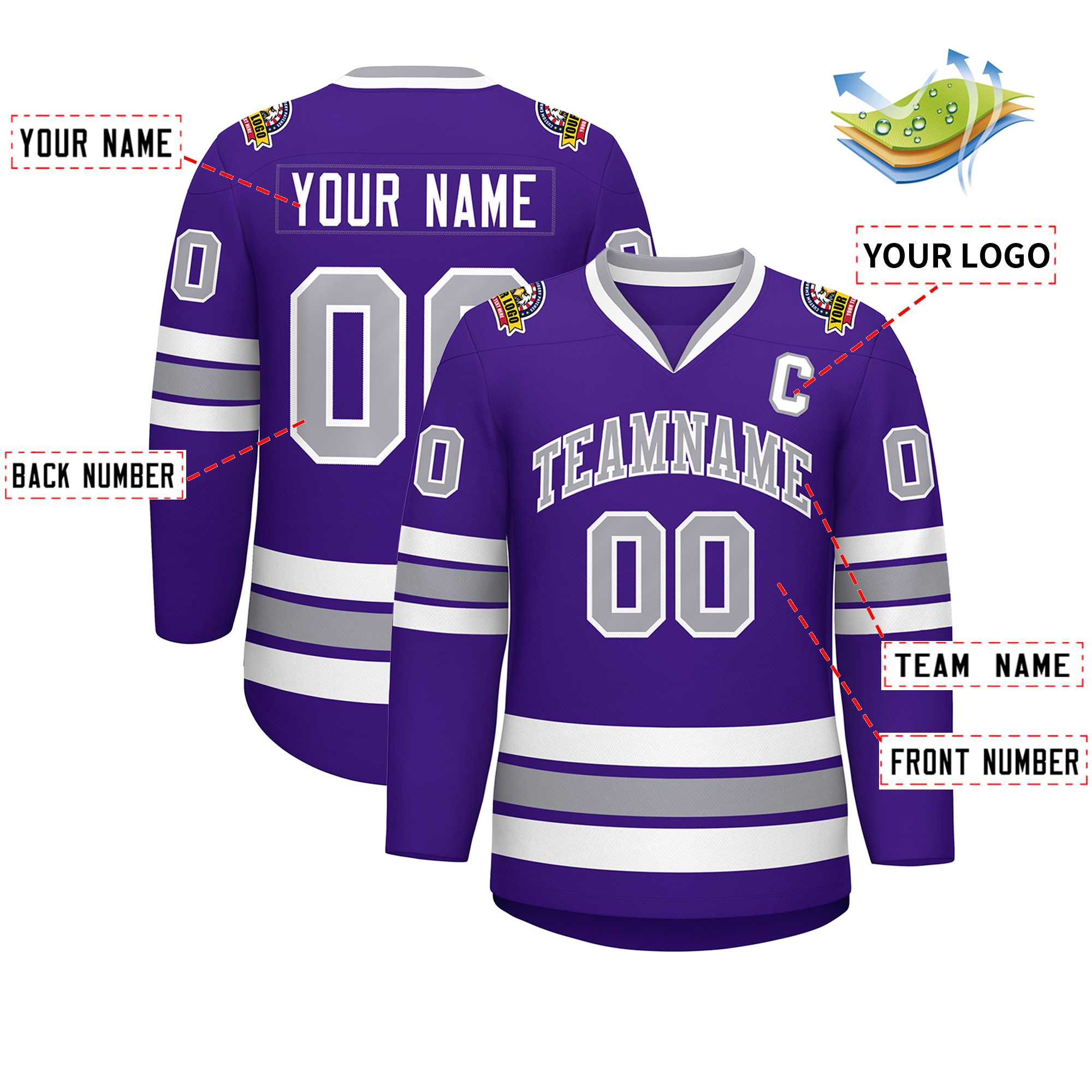 Custom Purple Gray-White Classic Style Hockey Jersey | KXKSHOP