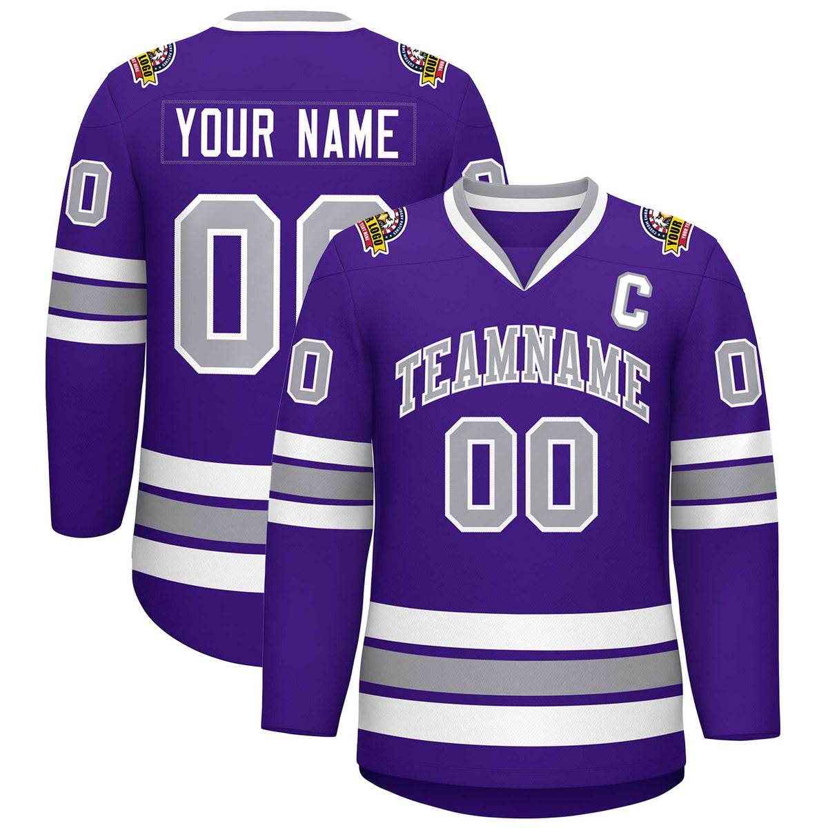 Custom Purple Gray-White Classic Style Hockey Jersey | KXKSHOP