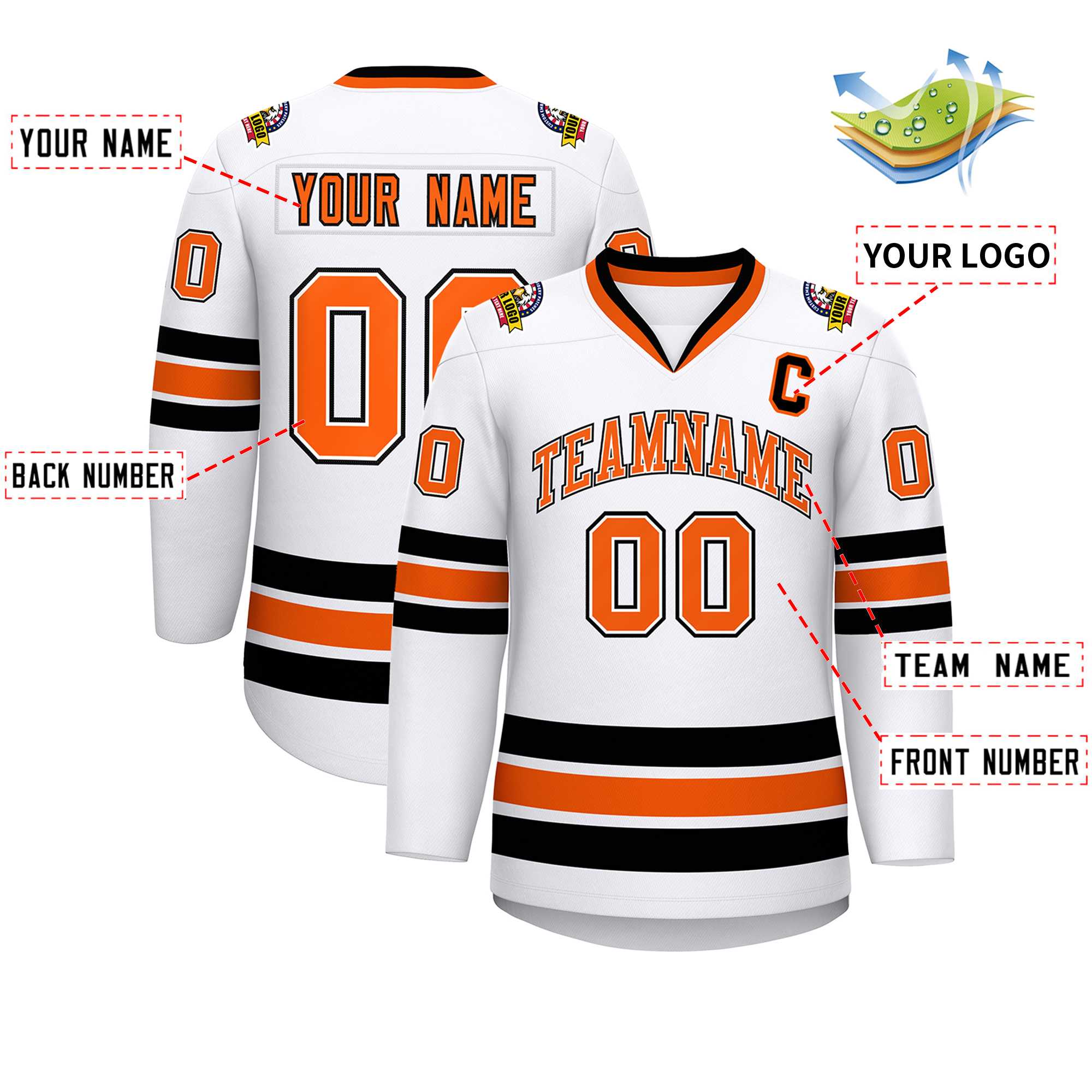 Custom White Orange White-Black Classic Style Hockey Jersey | KXKSHOP