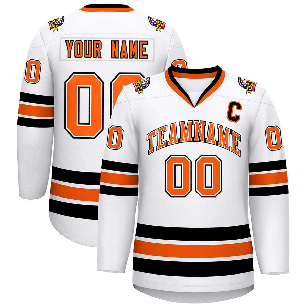 Custom White Orange White-Black Classic Style Hockey Jersey | KXKSHOP