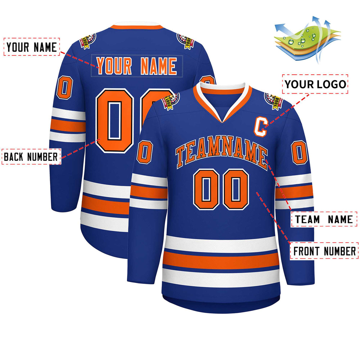 Custom Royal Orange Black-White Classic Style Hockey Jersey | KXKSHOP