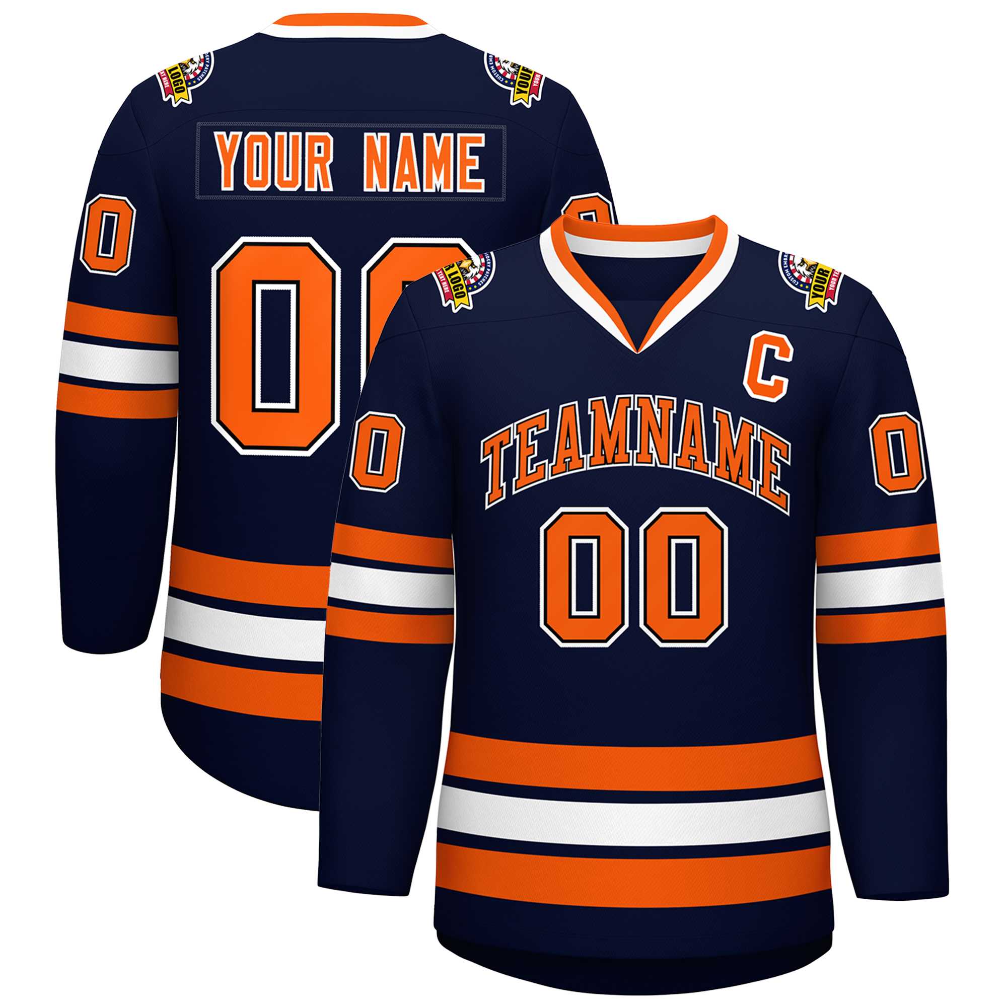 Custom Navy Orange Black-White Classic Style Hockey Jersey | KXKSHOP