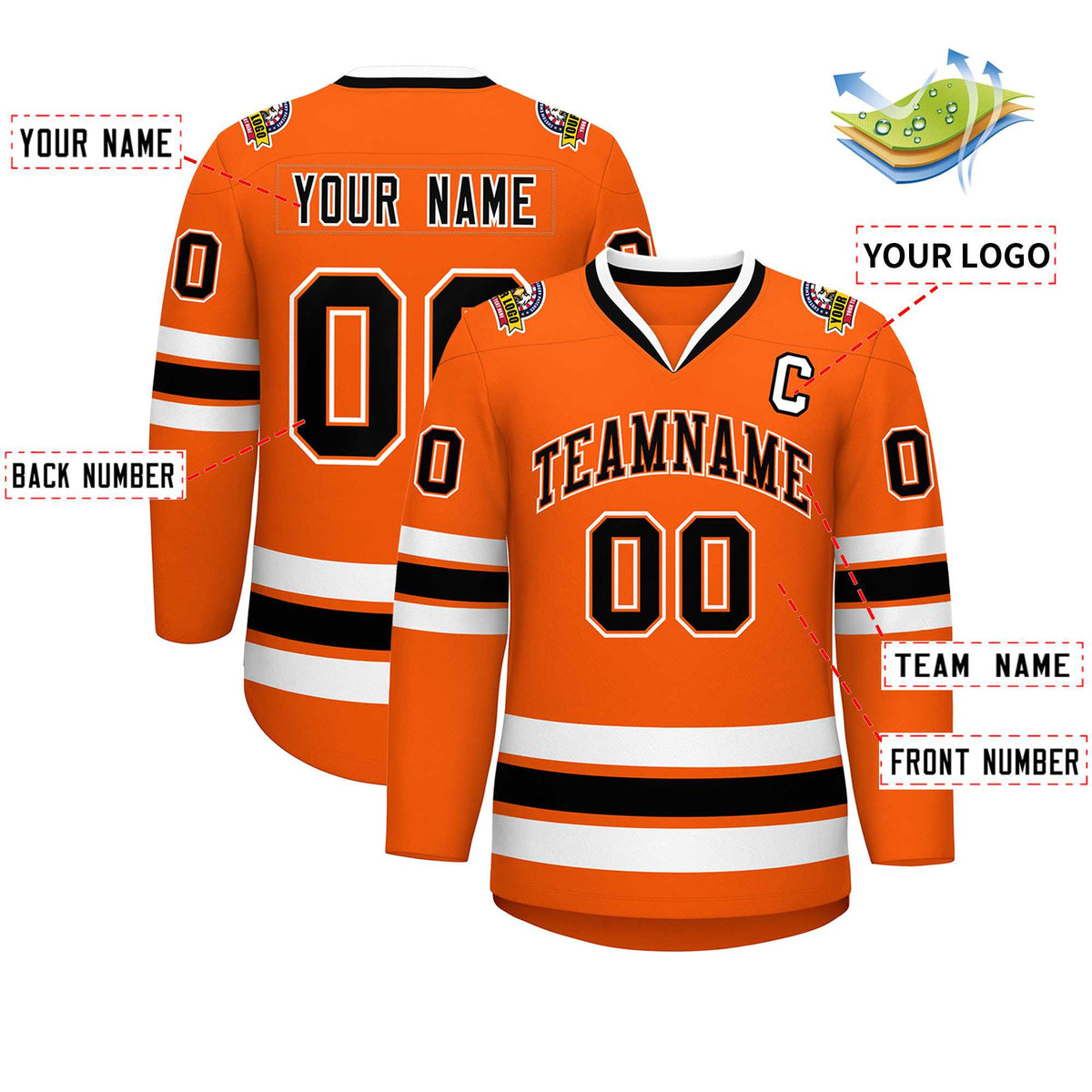 Custom Orange Black Orange-White Classic Style Hockey Jersey | KXKSHOP