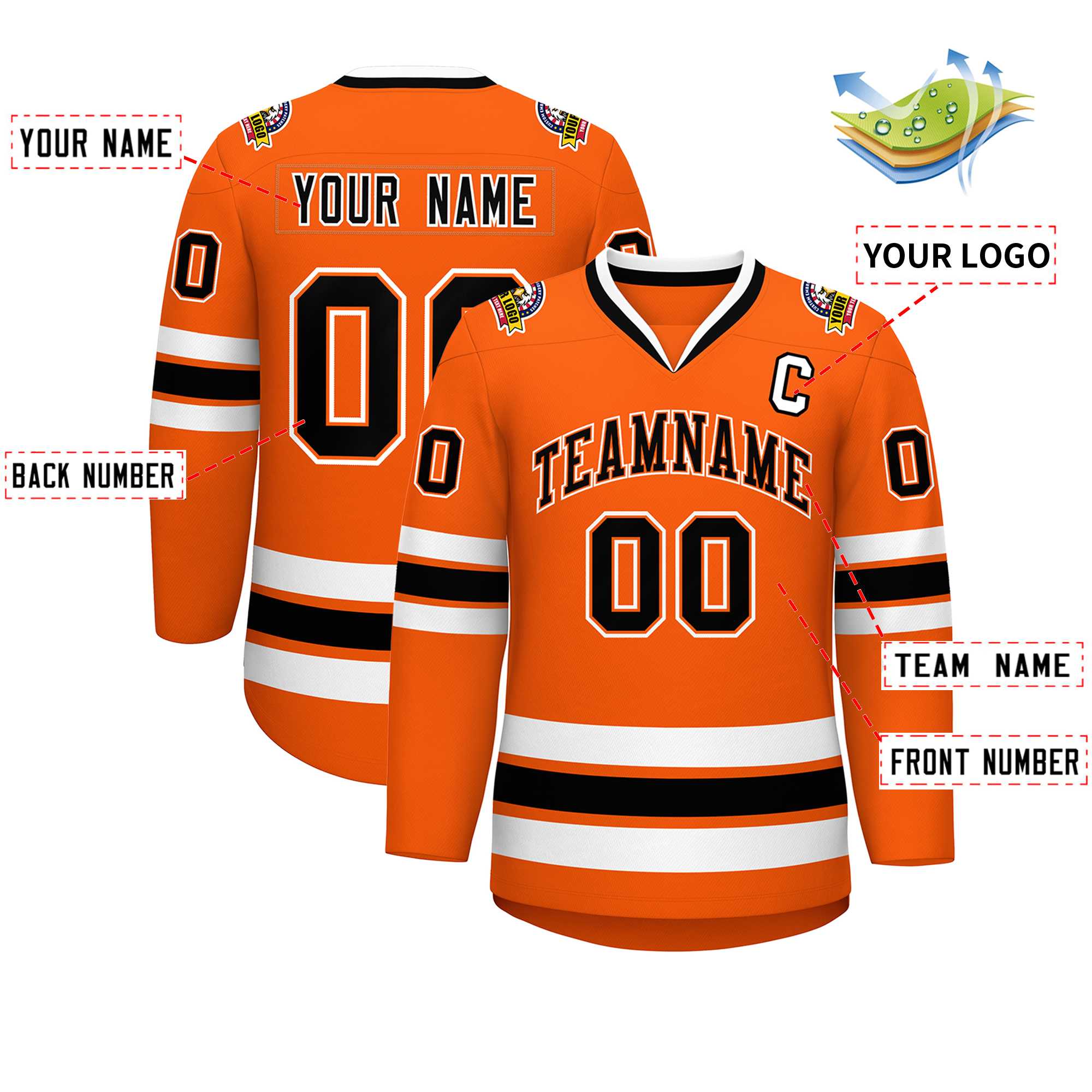 Custom Orange Black Orange-White Classic Style Hockey Jersey | KXKSHOP