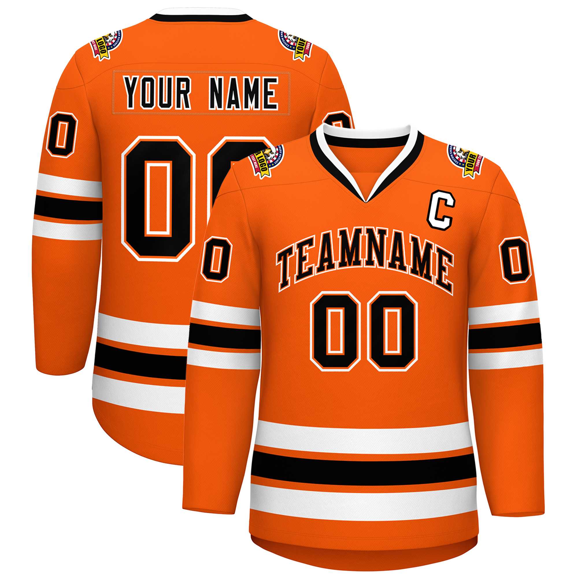 Custom Orange Black Orange-White Classic Style Hockey Jersey | KXKSHOP