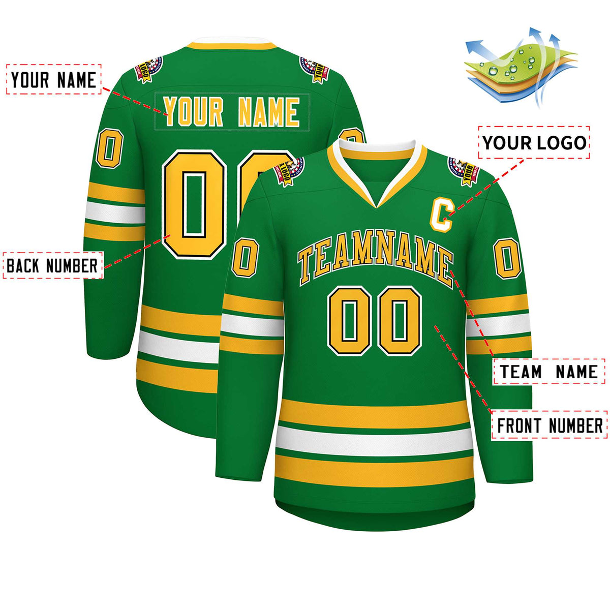 Custom Kelly Green Gold Black-White Classic Style Hockey Jersey | KXKSHOP