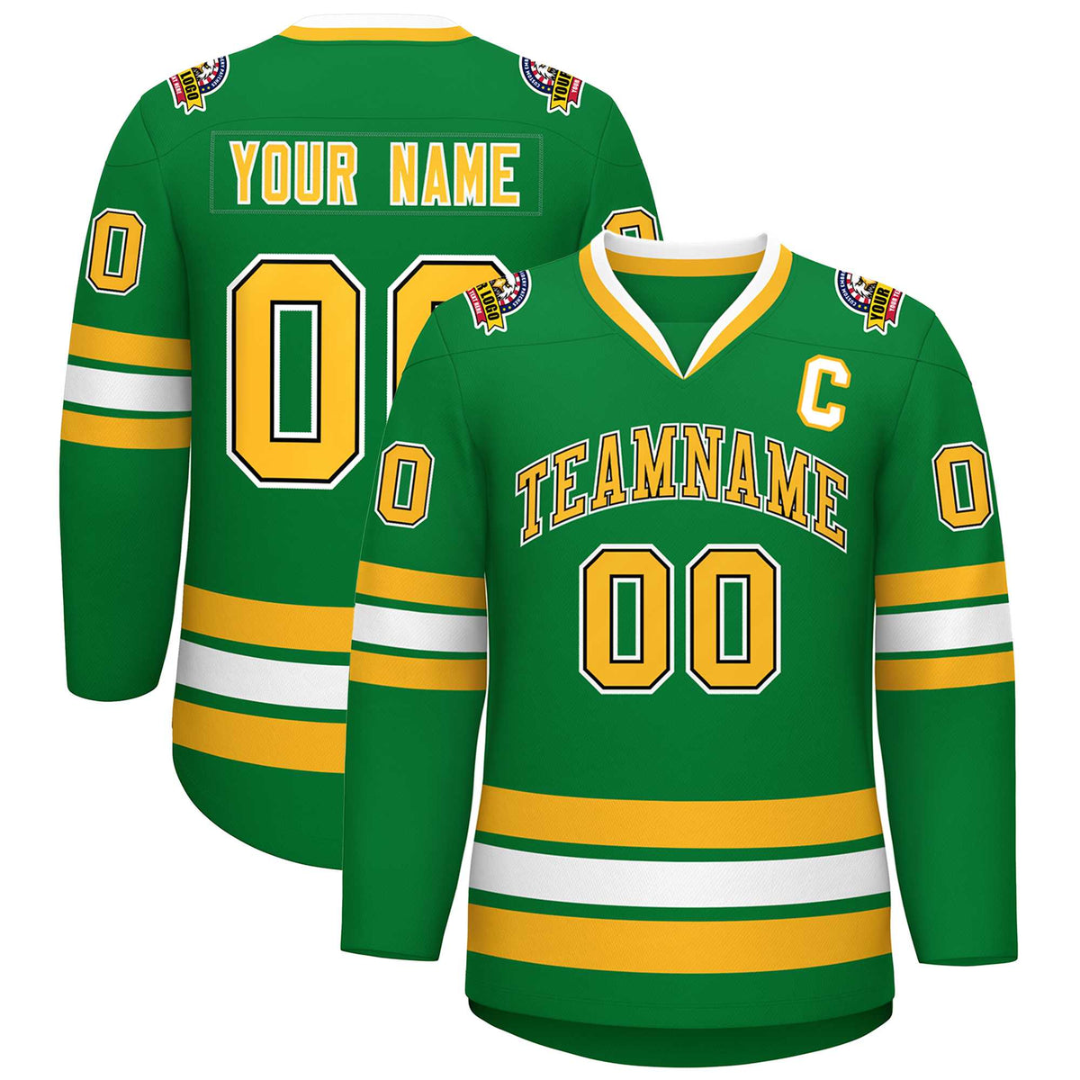 Custom Kelly Green Gold Black-White Classic Style Hockey Jersey | KXKSHOP