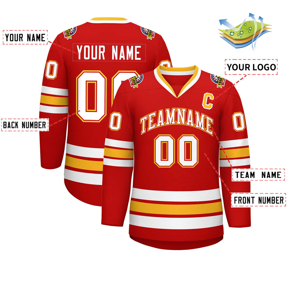 Custom Red White Red-Gold Classic Style Hockey Jersey | KXKSHOP