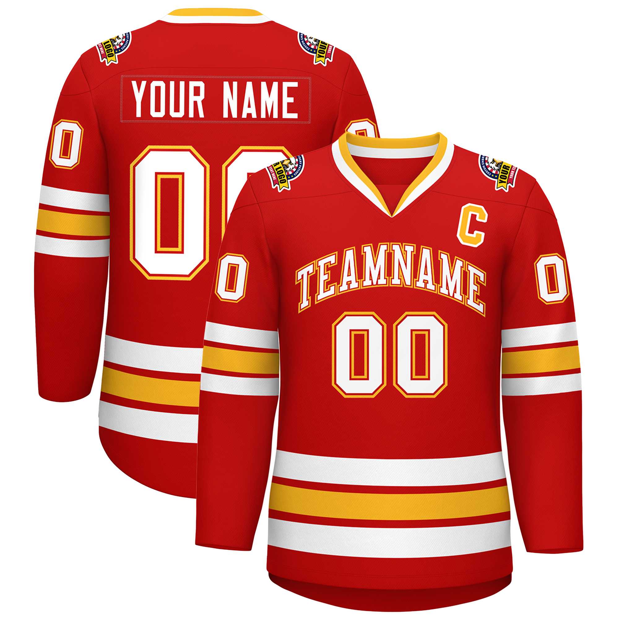 Custom Red White Red-Gold Classic Style Hockey Jersey | KXKSHOP