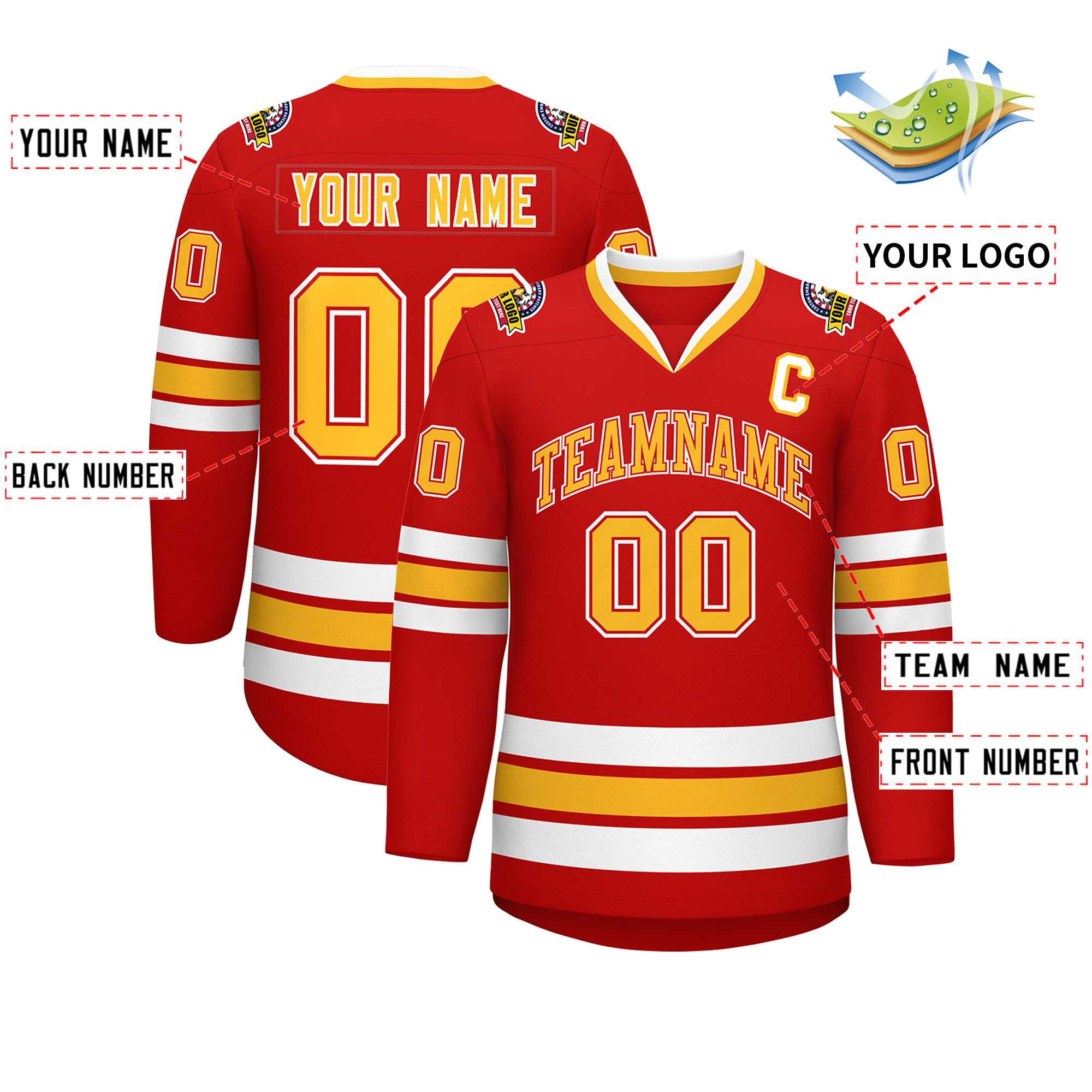 Custom Red Gold Red-White Classic Style Hockey Jersey | KXKSHOP