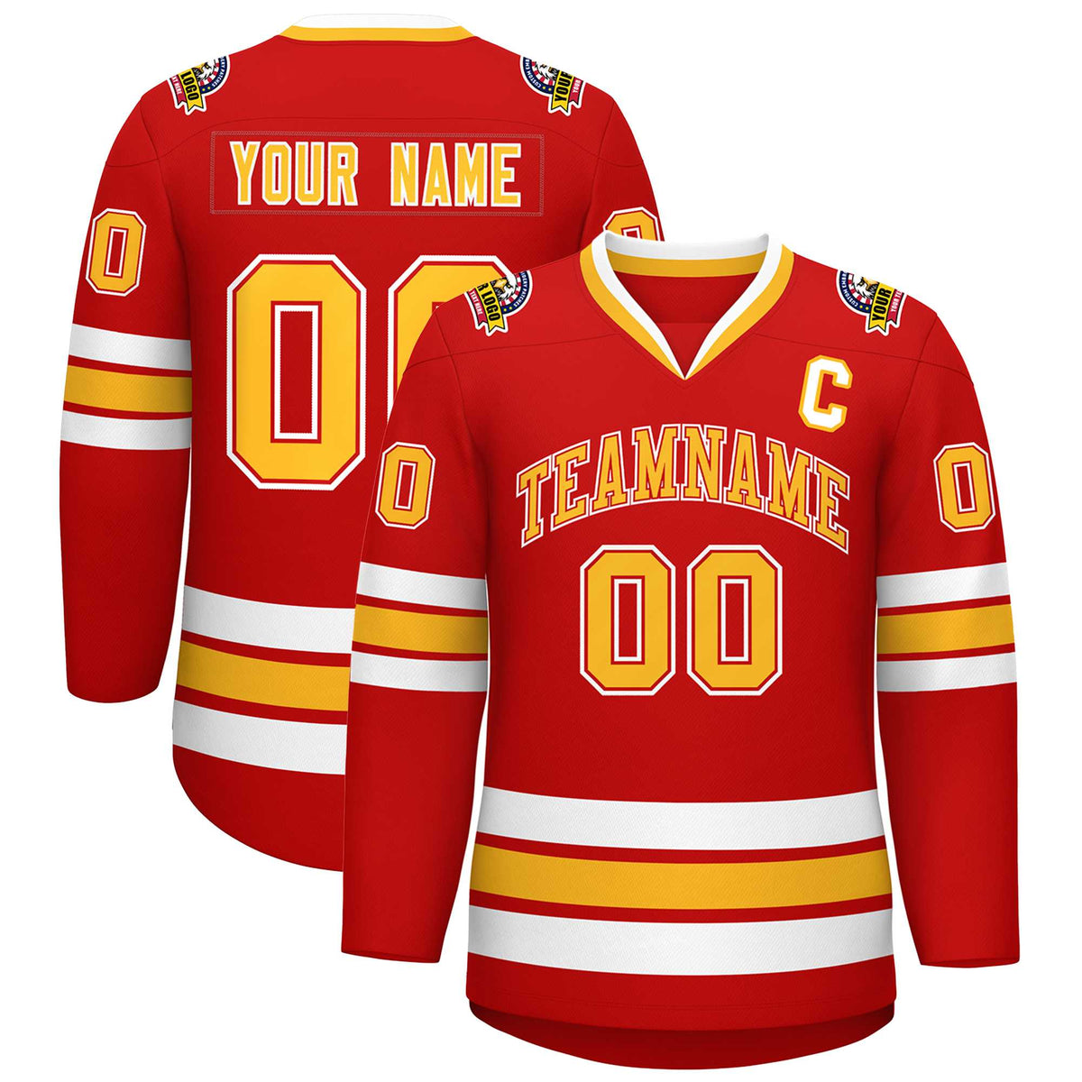 Custom Red Gold Red-White Classic Style Hockey Jersey | KXKSHOP