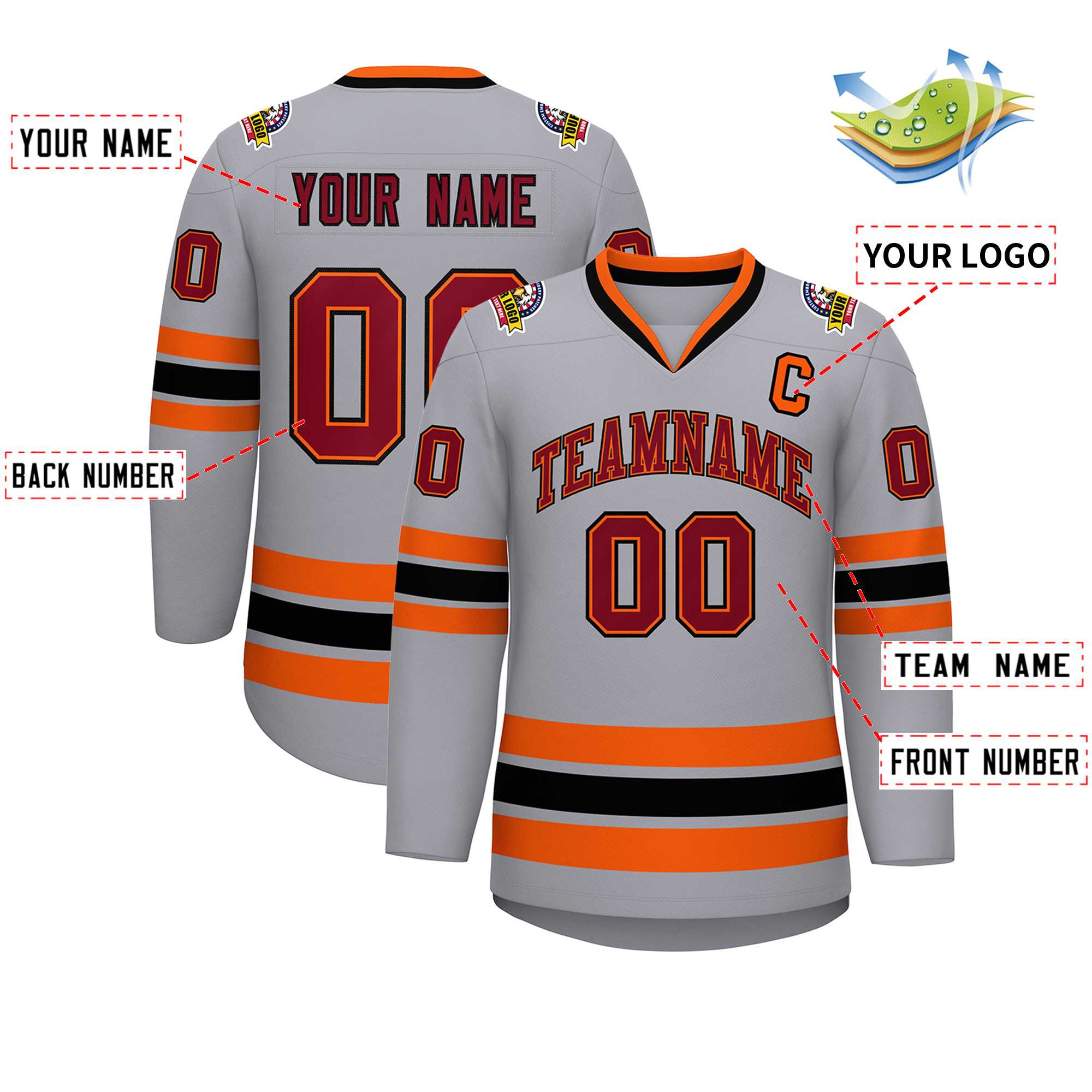 Custom Gray Crimson Orange-Black Classic Style Hockey Jersey | KXKSHOP