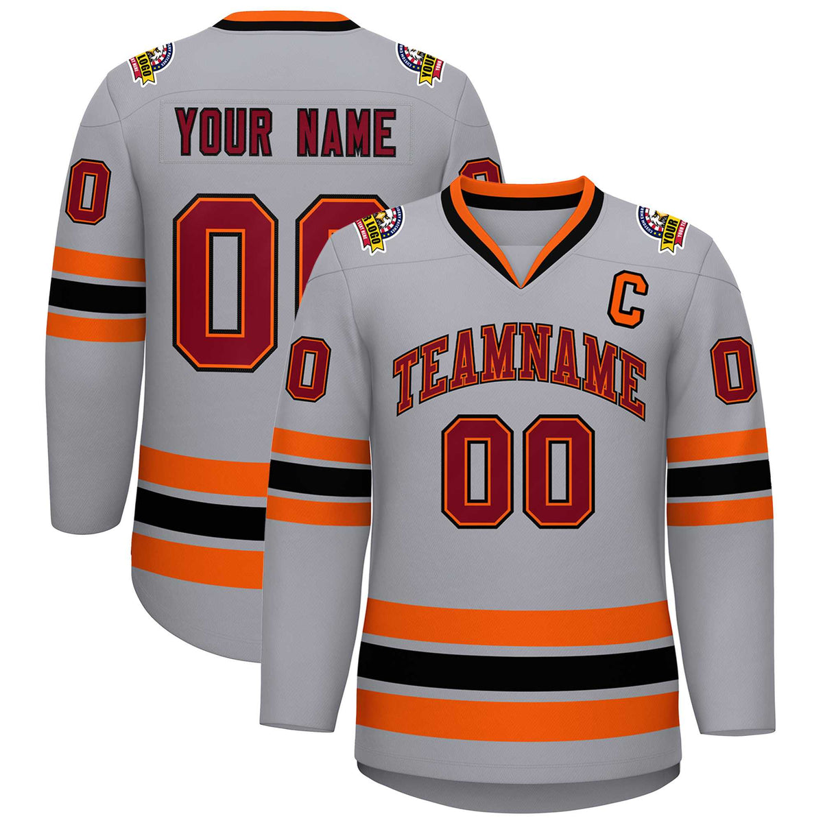 Custom Gray Crimson Orange-Black Classic Style Hockey Jersey | KXKSHOP