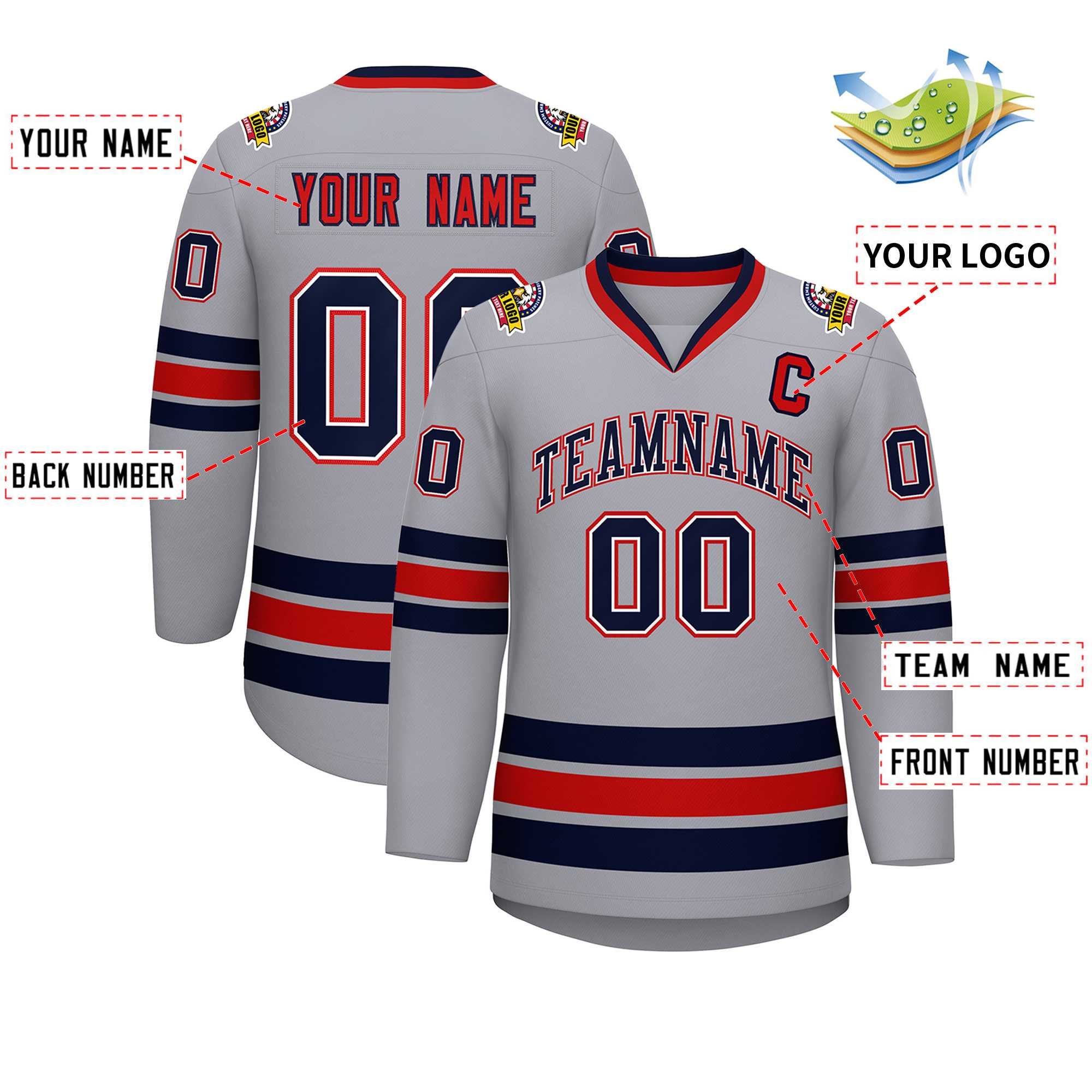 Custom Gray Navy White-Red Classic Style Hockey Jersey | KXKSHOP