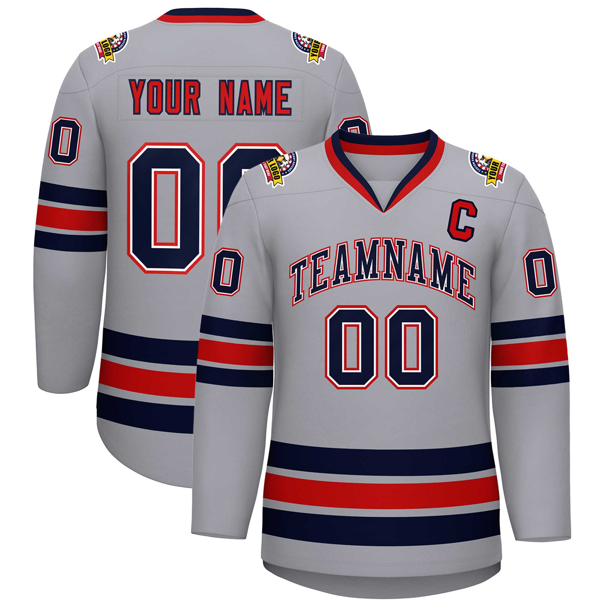 Custom Gray Navy White-Red Classic Style Hockey Jersey | KXKSHOP