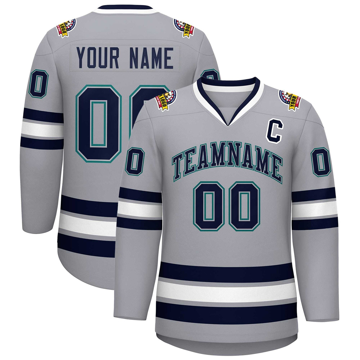 Custom Gray Navy Gray-Aqua Classic Style Hockey Jersey | KXKSHOP