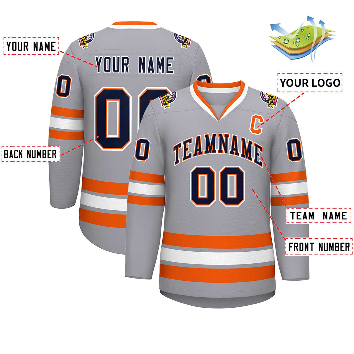 Custom Gray Navy Orange-White Classic Style Hockey Jersey | KXKSHOP