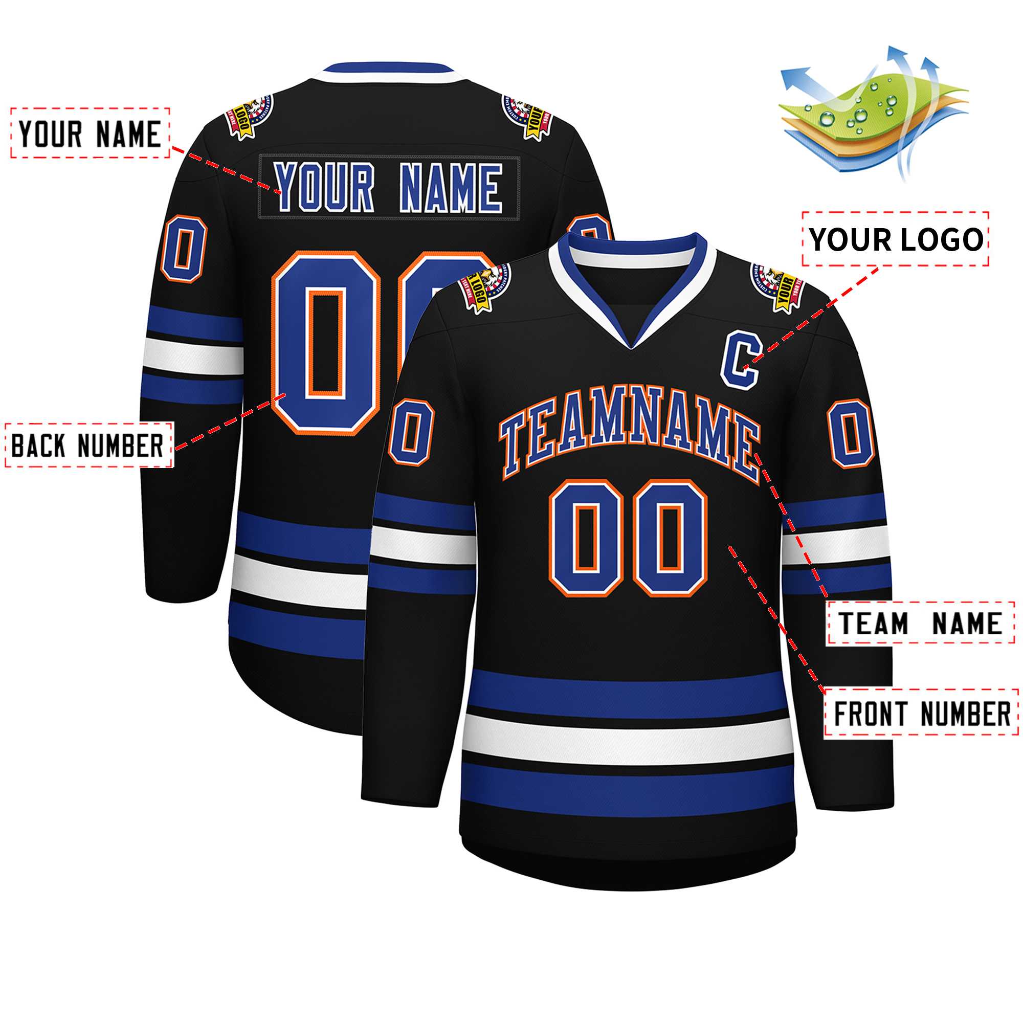 Custom Black Royal White-Orange Classic Style Hockey Jersey | KXKSHOP