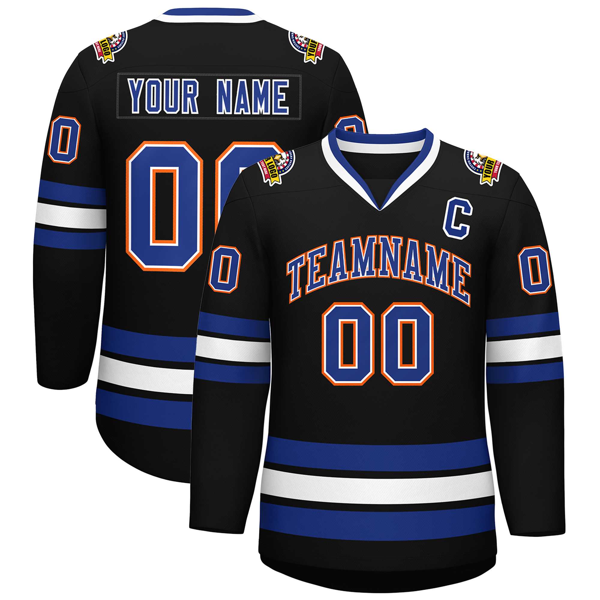 Custom Black Royal White-Orange Classic Style Hockey Jersey | KXKSHOP
