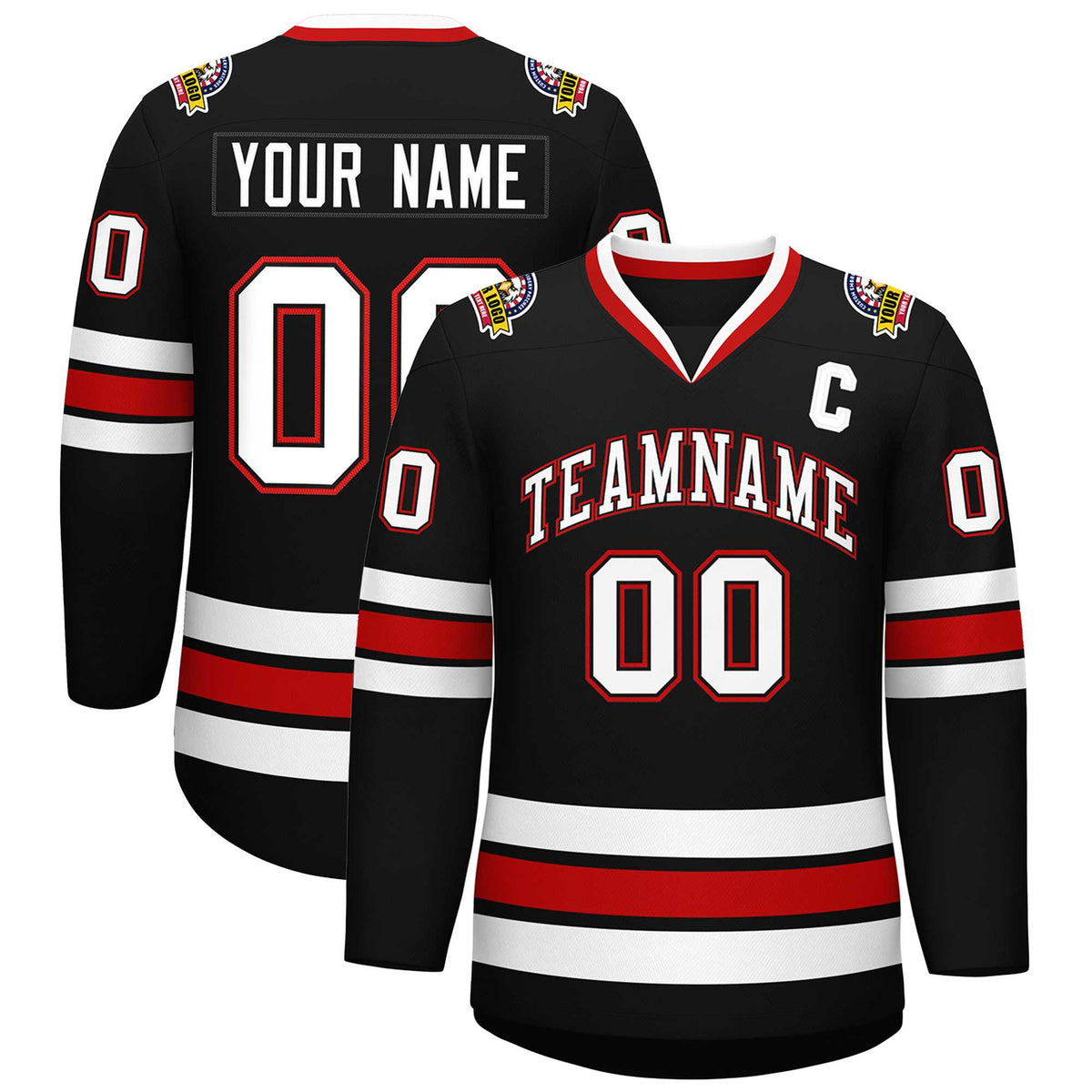 Custom Black White Black-Red Classic Style Hockey Jersey | KXKSHOP