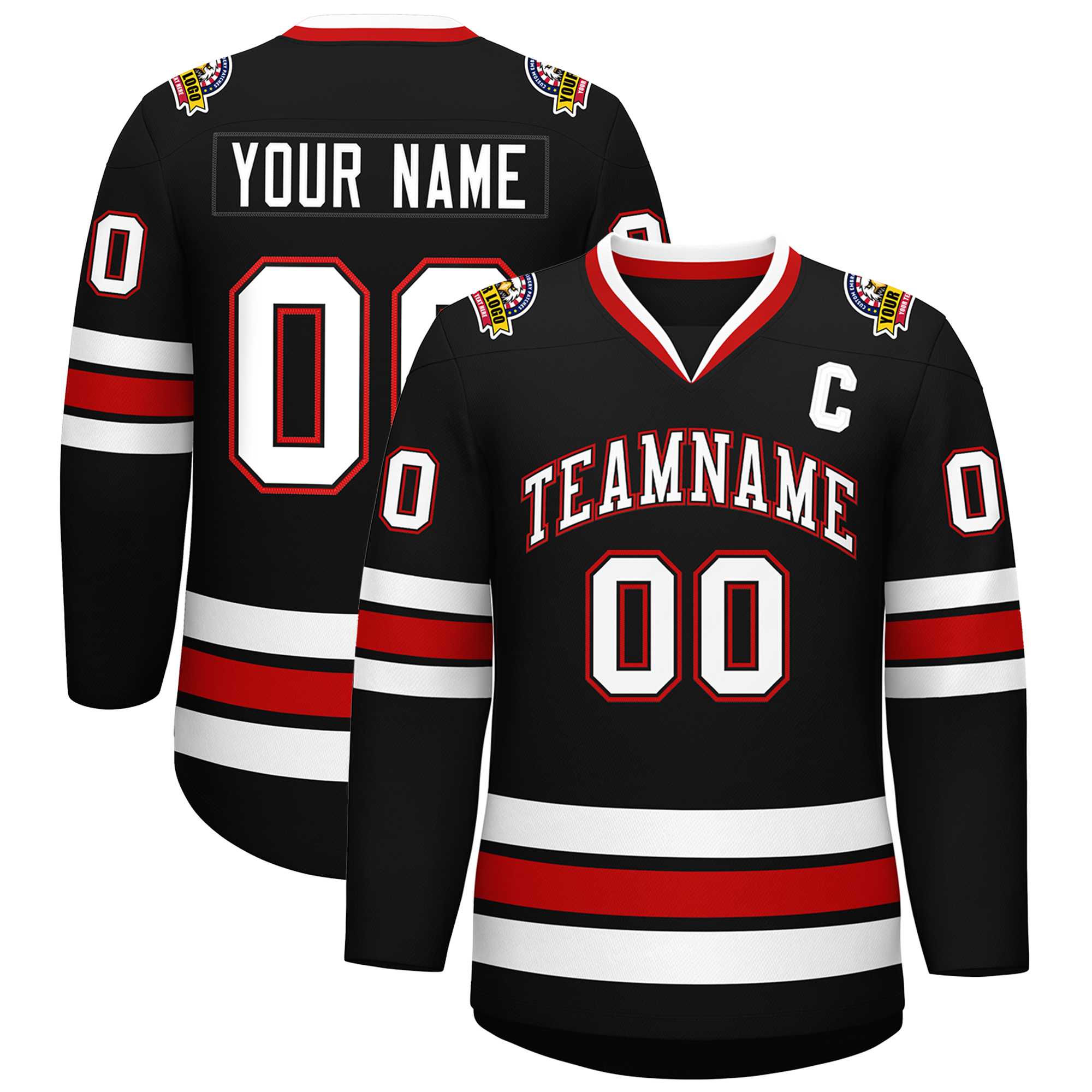 Custom Black White Black-Red Classic Style Hockey Jersey | KXKSHOP