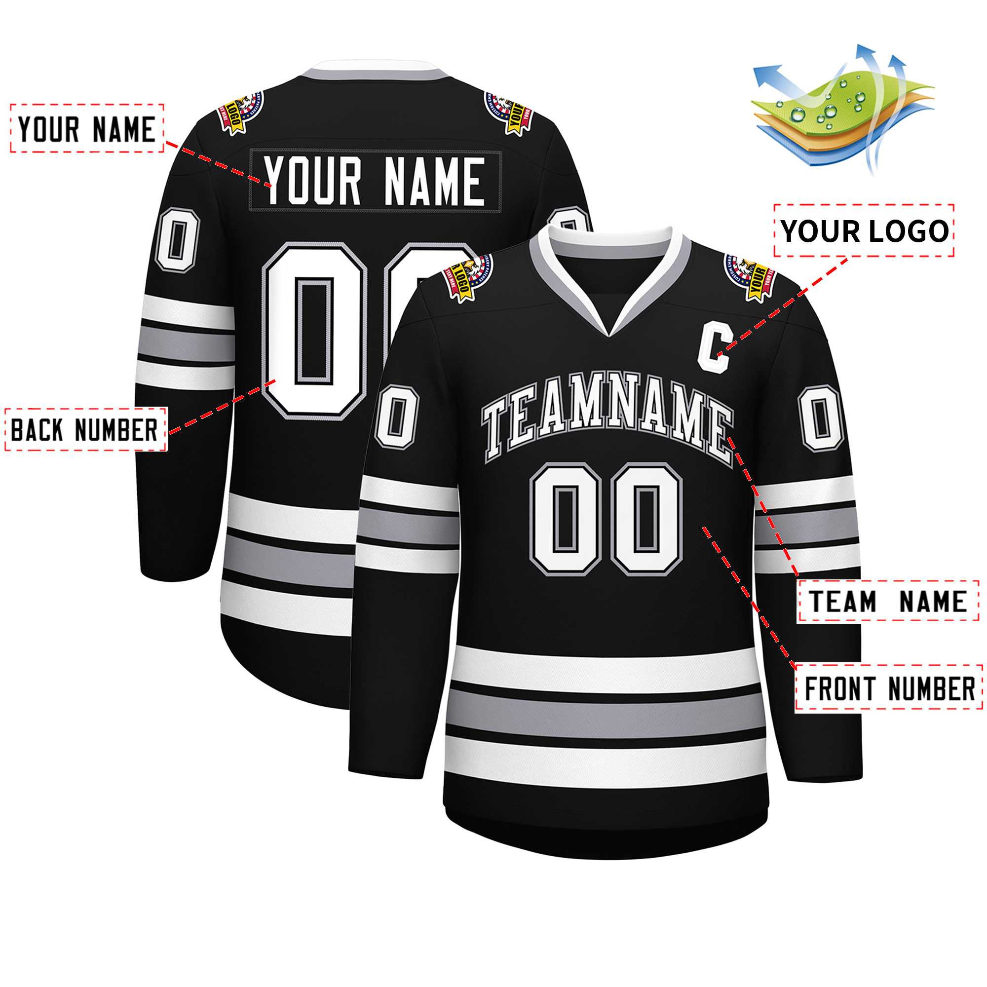 Custom Black White Black-Gray Classic Style Hockey Jersey | KXKSHOP