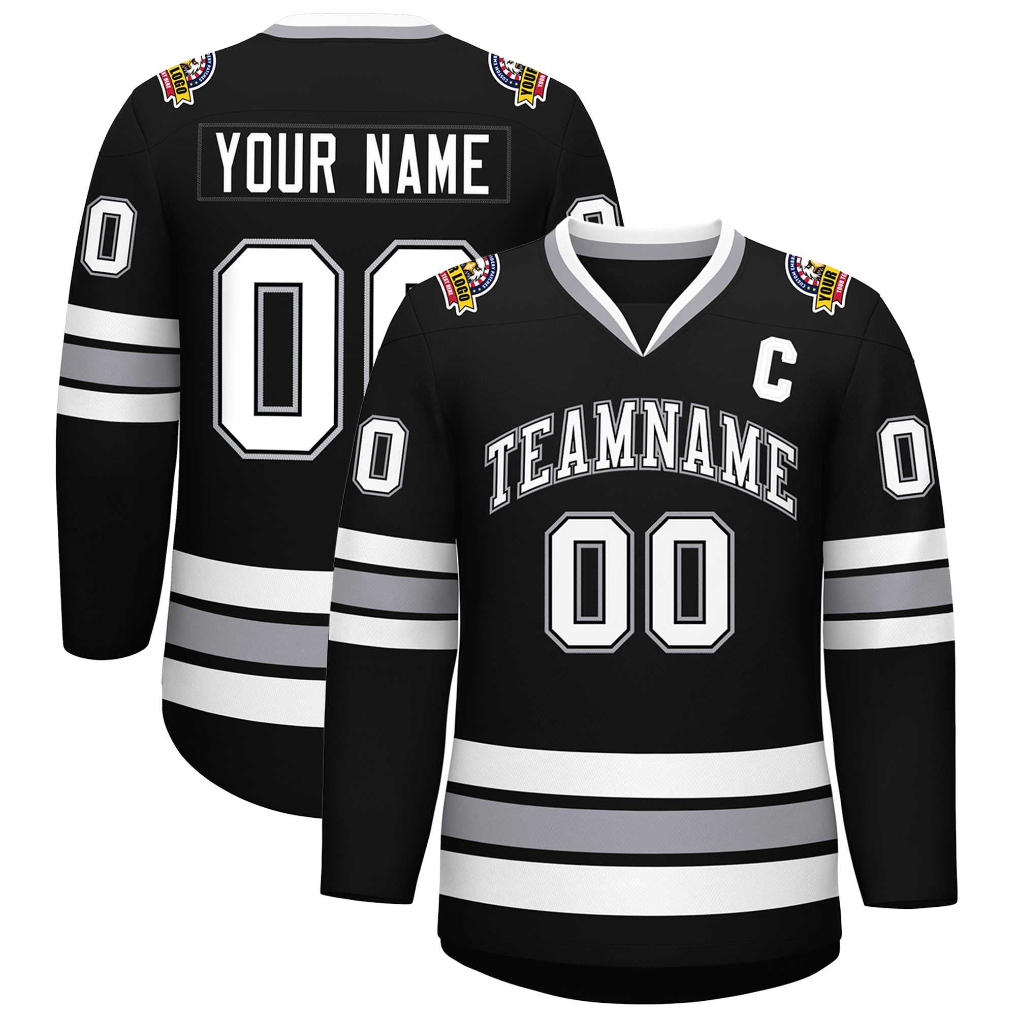 Custom Black White Black-Gray Classic Style Hockey Jersey | KXKSHOP