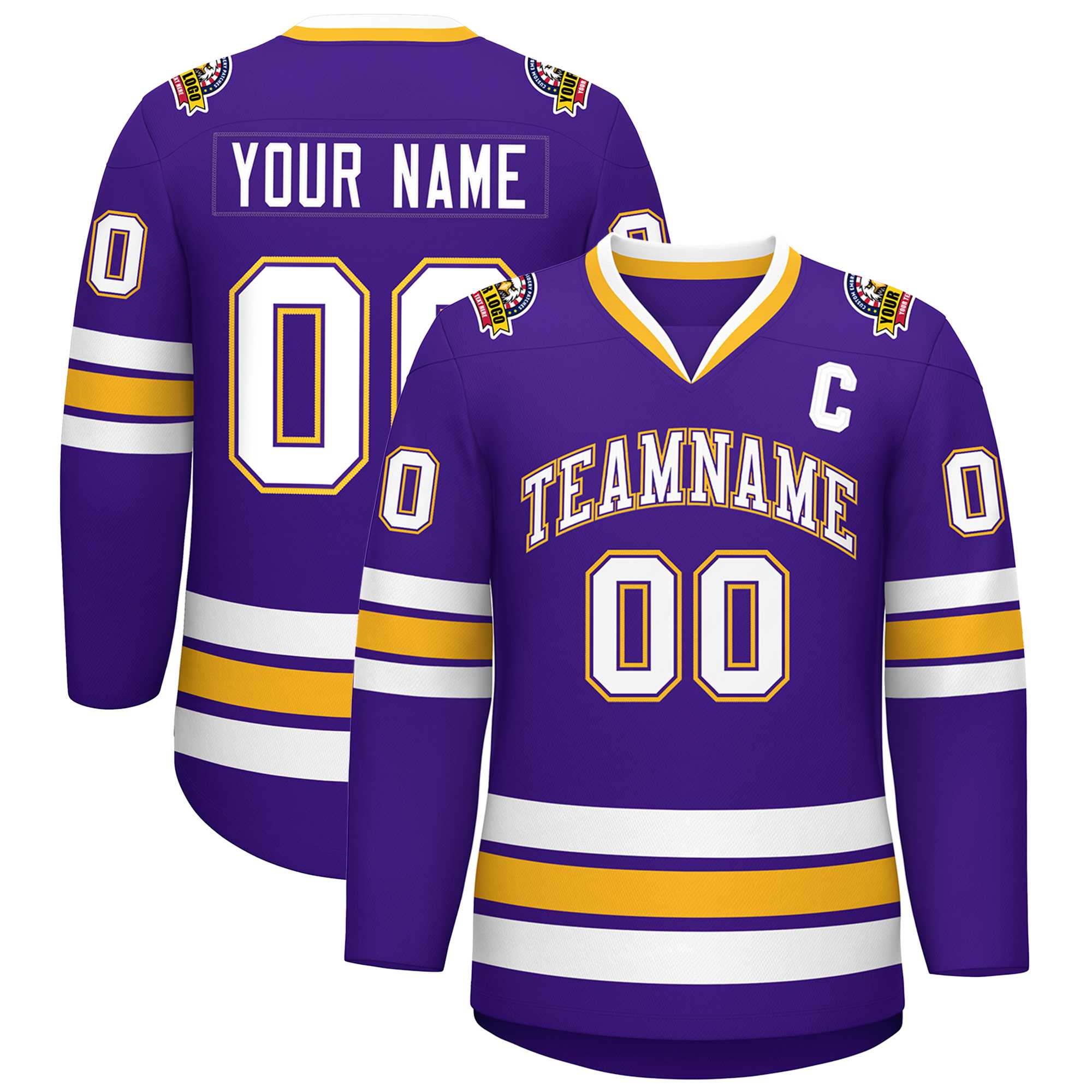 Custom Purple White Purple-Gold Classic Style Hockey Jersey | KXKSHOP