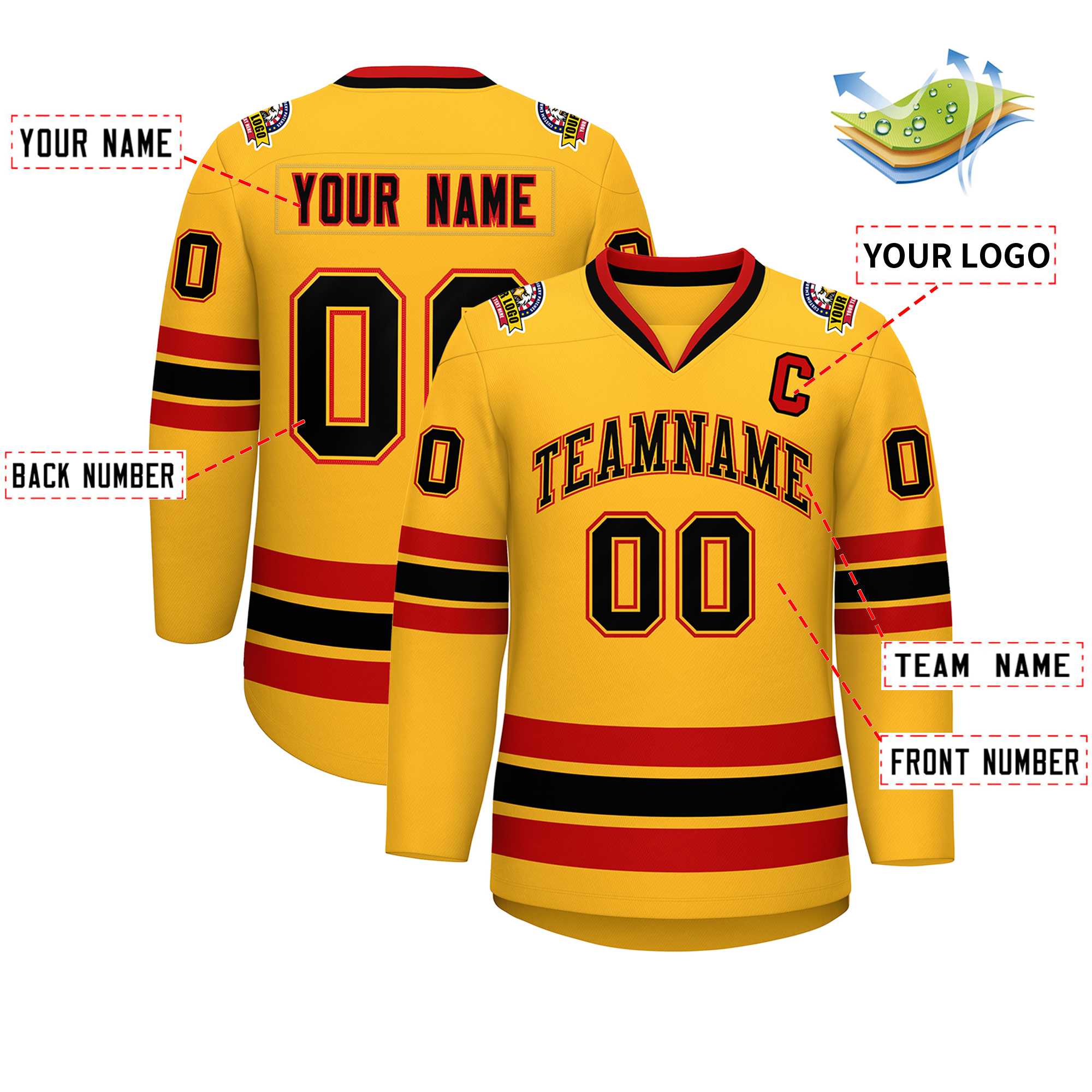 Custom Gold Black Gold-Red Classic Style Hockey Jersey | KXKSHOP