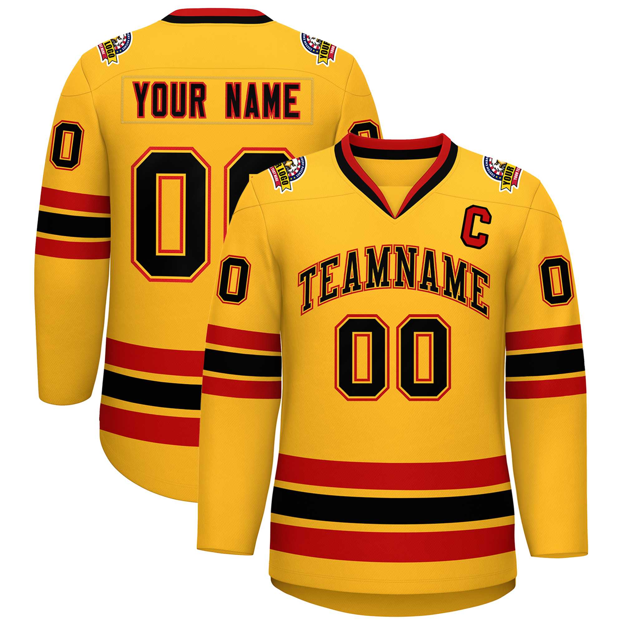 Custom Gold Black Gold-Red Classic Style Hockey Jersey | KXKSHOP