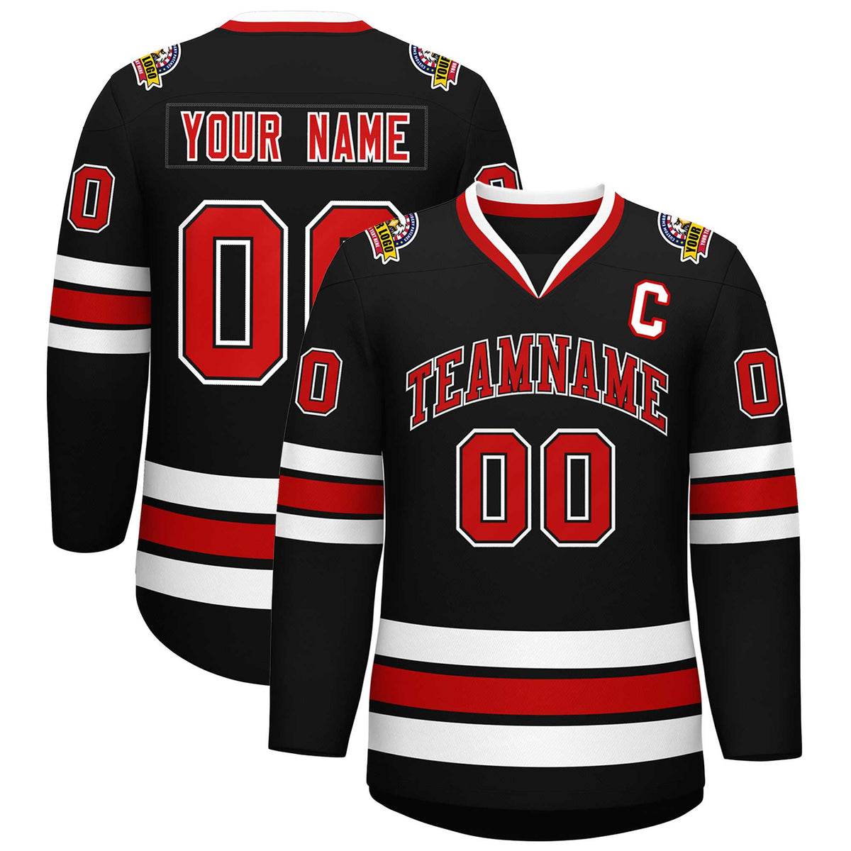 Custom Black Red Black-White Classic Style Hockey Jersey | KXKSHOP