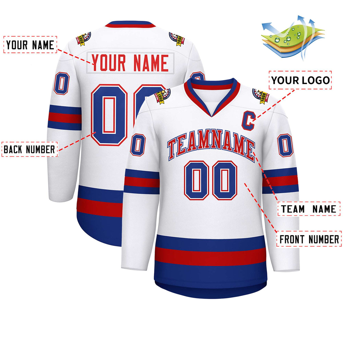 Custom White Red White-Royal Classic Style Hockey Jersey | KXKSHOP
