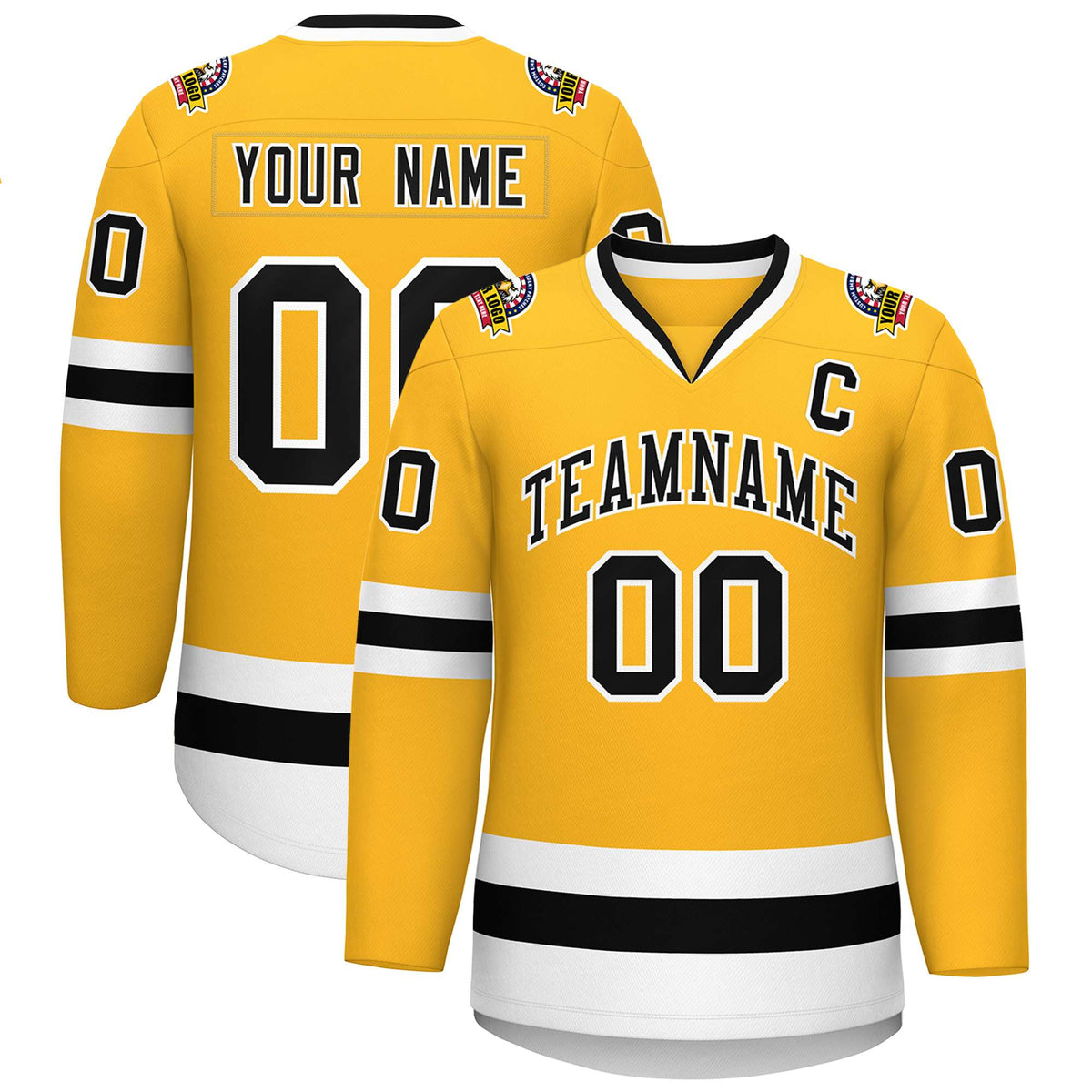 Custom Gold Black-White Classic Style Hockey Jersey | KXKSHOP