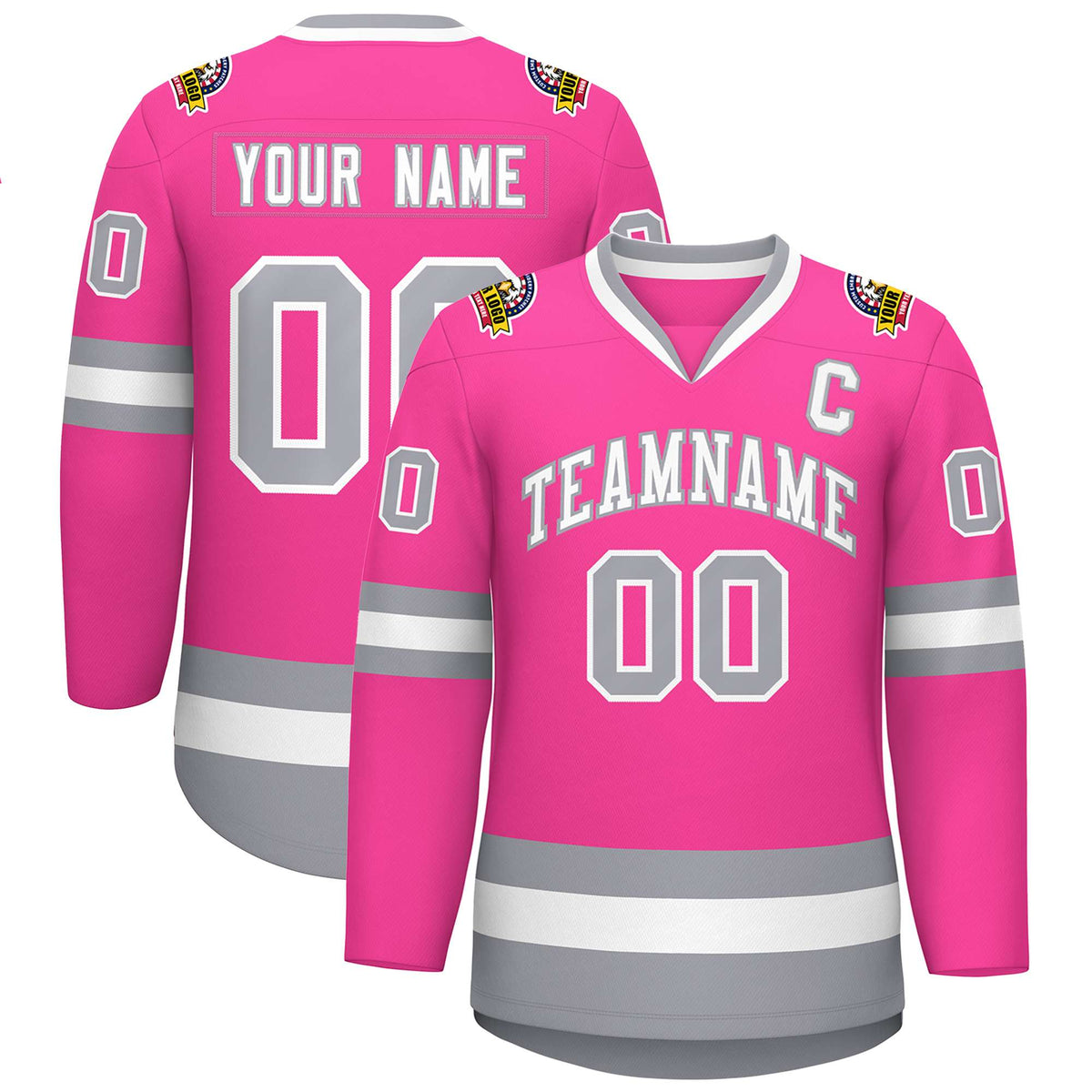 Custom Pink White-Gray Classic Style Hockey Jersey | KXKSHOP