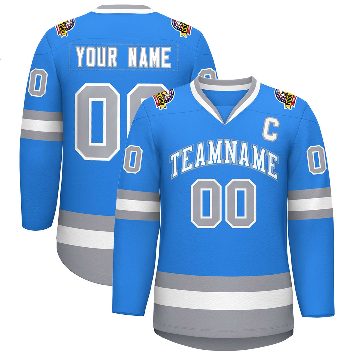 Custom Powder Blue White Powder Blue-Gray Classic Style Hockey Jersey | KXKSHOP