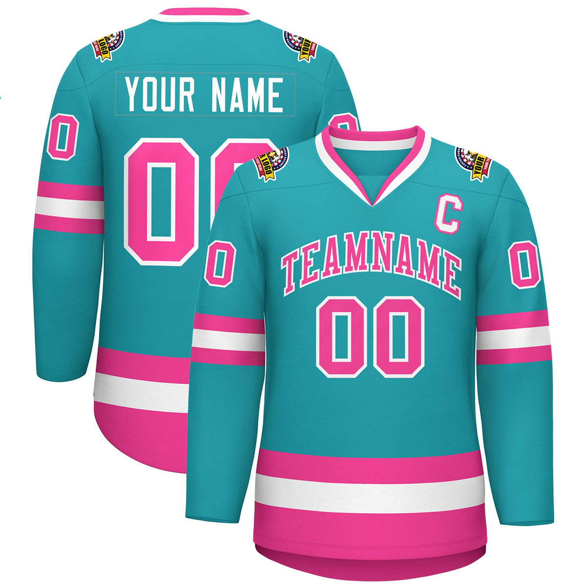Custom Aqua Pink-White Classic Style Hockey Jersey | KXKSHOP