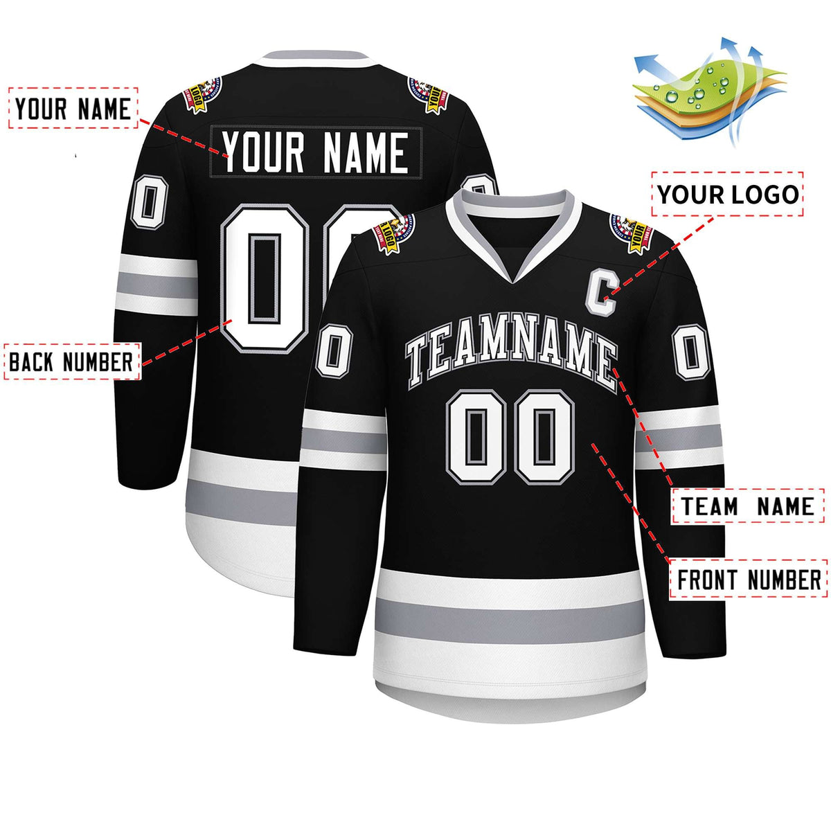 Custom Black White Black-Gray Classic Style Hockey Jersey | KXKSHOP