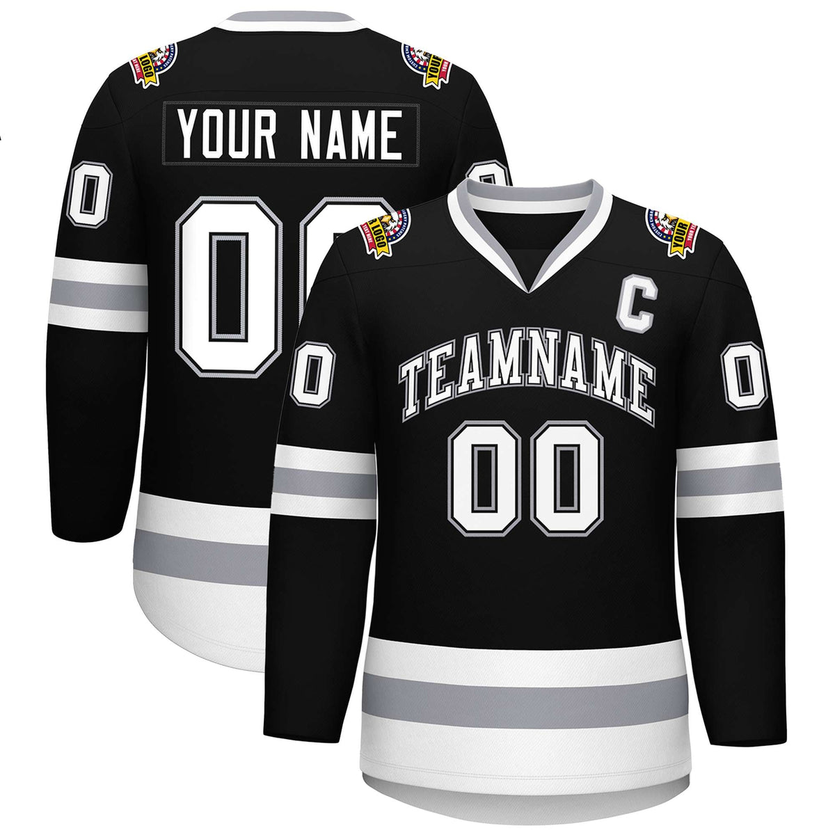 Custom Black White Black-Gray Classic Style Hockey Jersey | KXKSHOP
