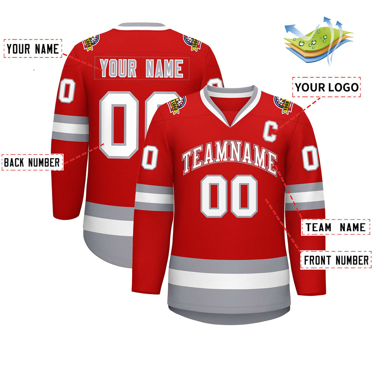 Custom Red White Red-Gray Classic Style Hockey Jersey | KXKSHOP