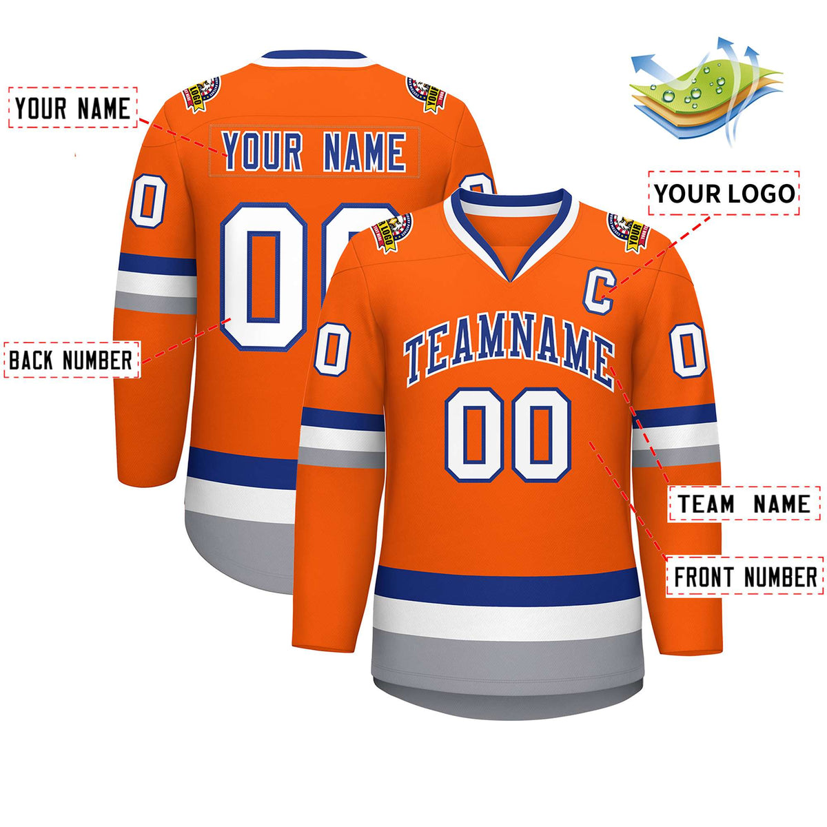 Custom Orange Royal-White Classic Style Hockey Jersey | KXKSHOP
