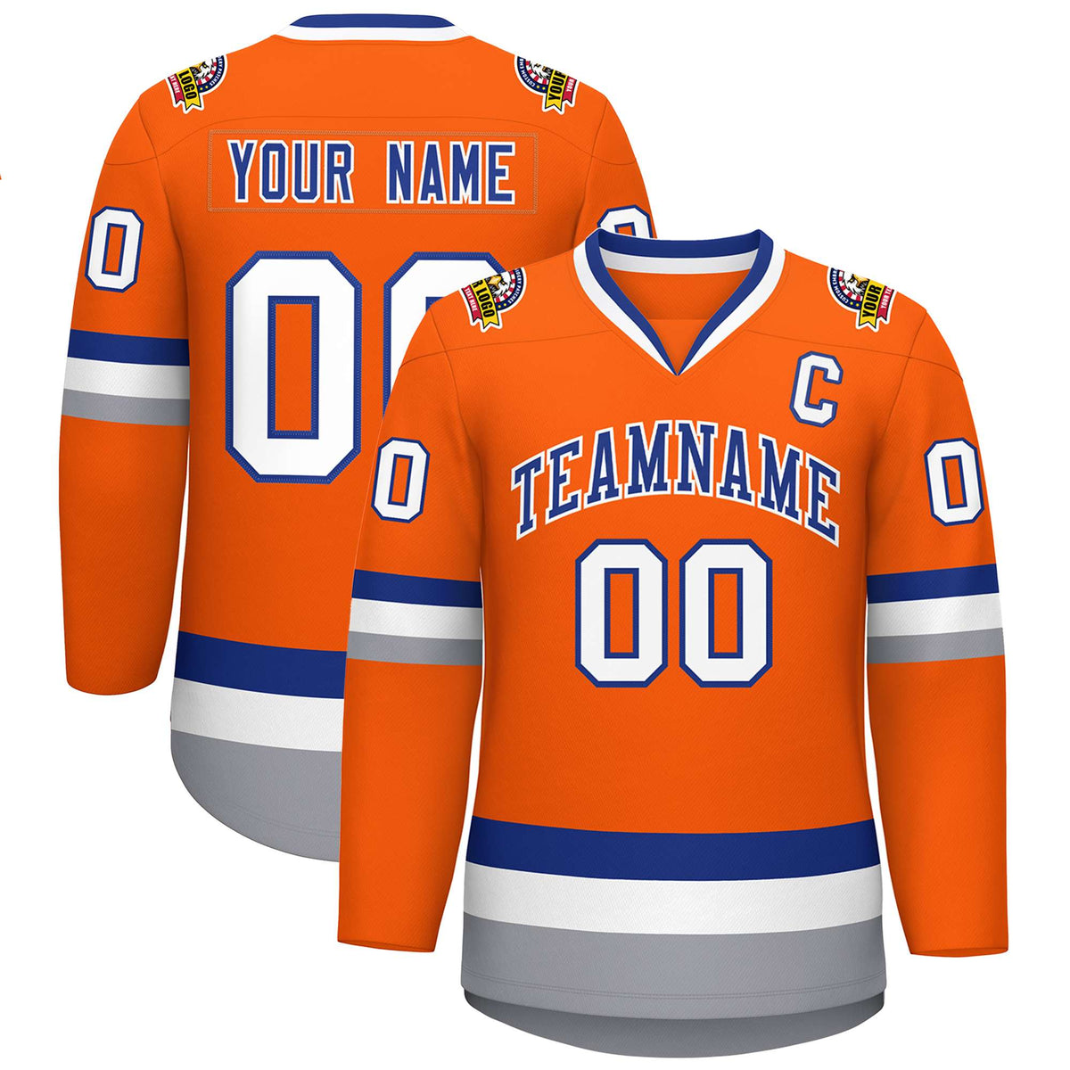 Custom Orange Royal-White Classic Style Hockey Jersey | KXKSHOP