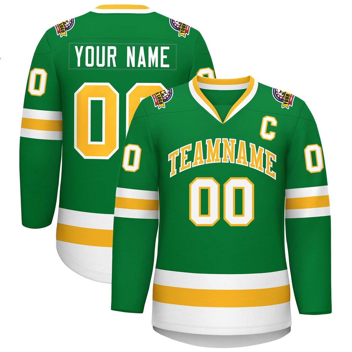 Custom Kelly Green Gold-White Classic Style Hockey Jersey | KXKSHOP