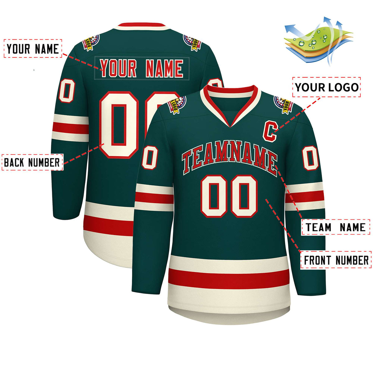 Custom Midnight Green Red Midnight Green-Khaki Classic Style Hockey Jersey | KXKSHOP