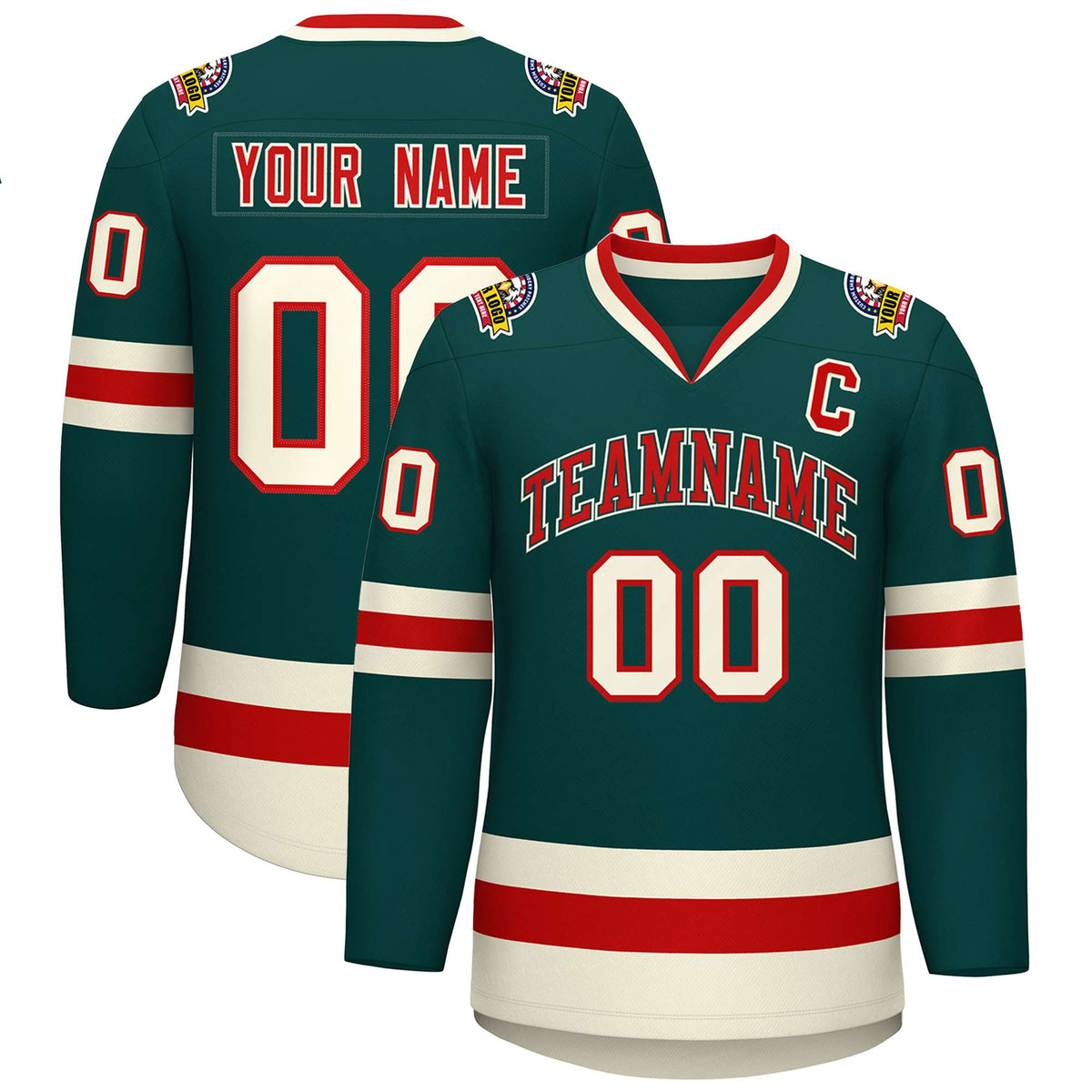 Custom Midnight Green Red Midnight Green-Khaki Classic Style Hockey Jersey | KXKSHOP