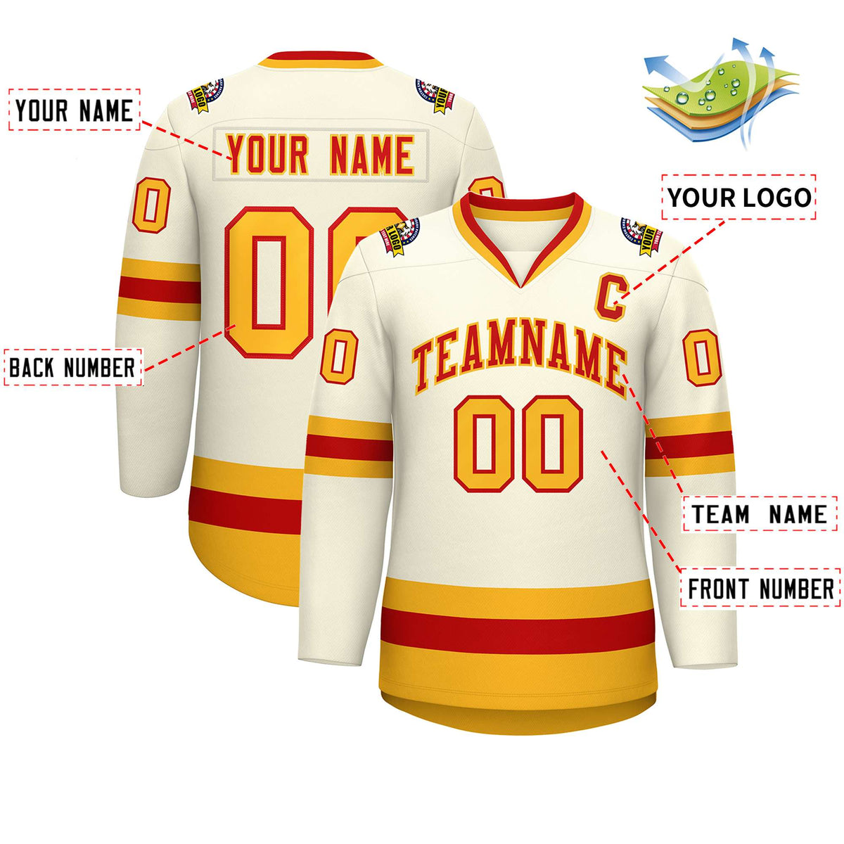 Custom Khaki Red-Gold Classic Style Hockey Jersey | KXKSHOP