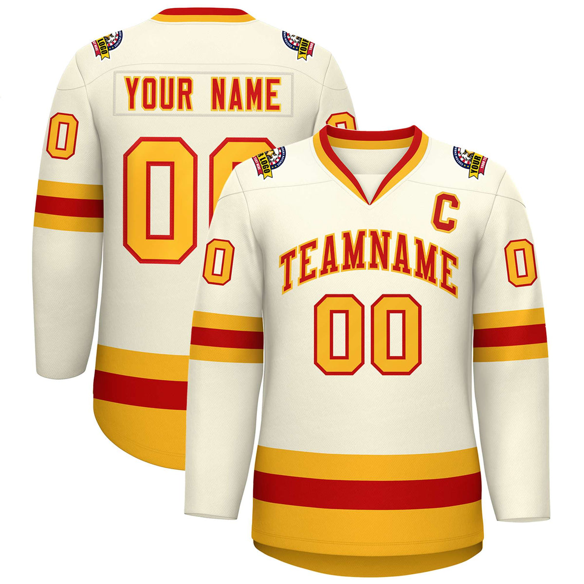 Custom Khaki Red-Gold Classic Style Hockey Jersey | KXKSHOP