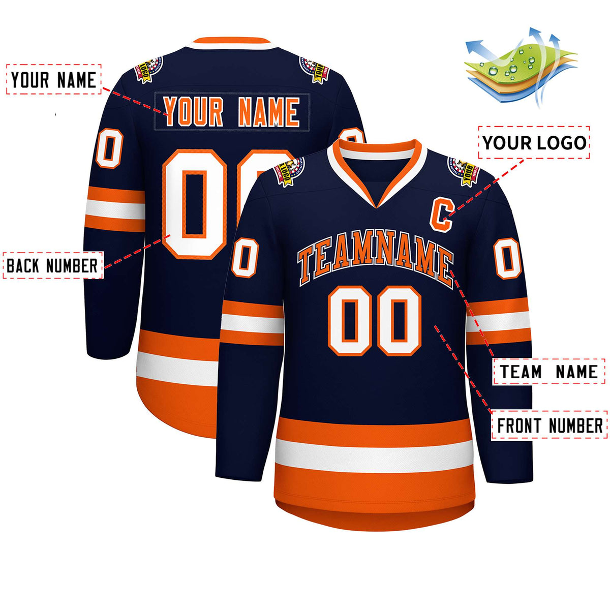 Custom Navy Orange Navy-White Classic Style Hockey Jersey | KXKSHOP