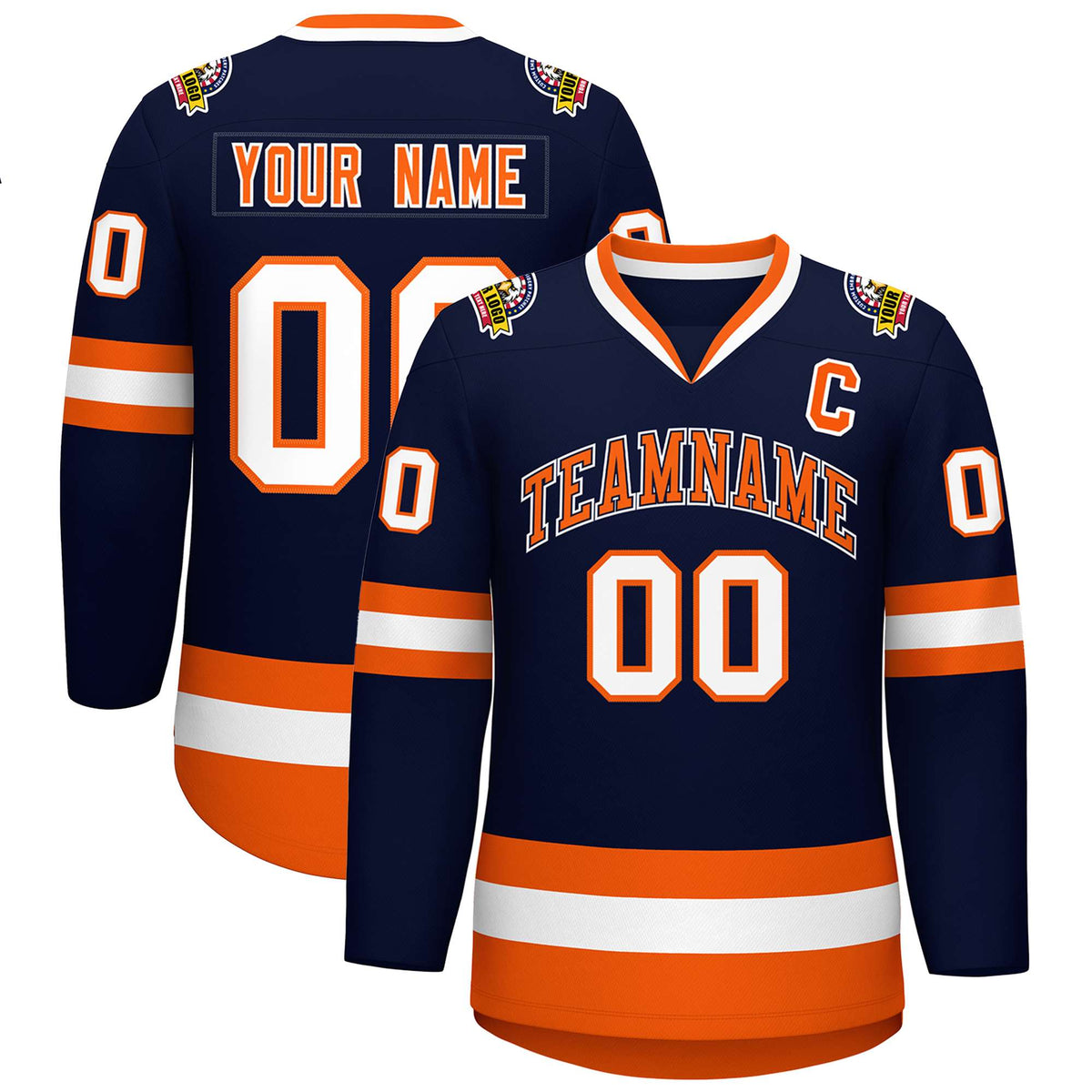 Custom Navy Orange Navy-White Classic Style Hockey Jersey | KXKSHOP