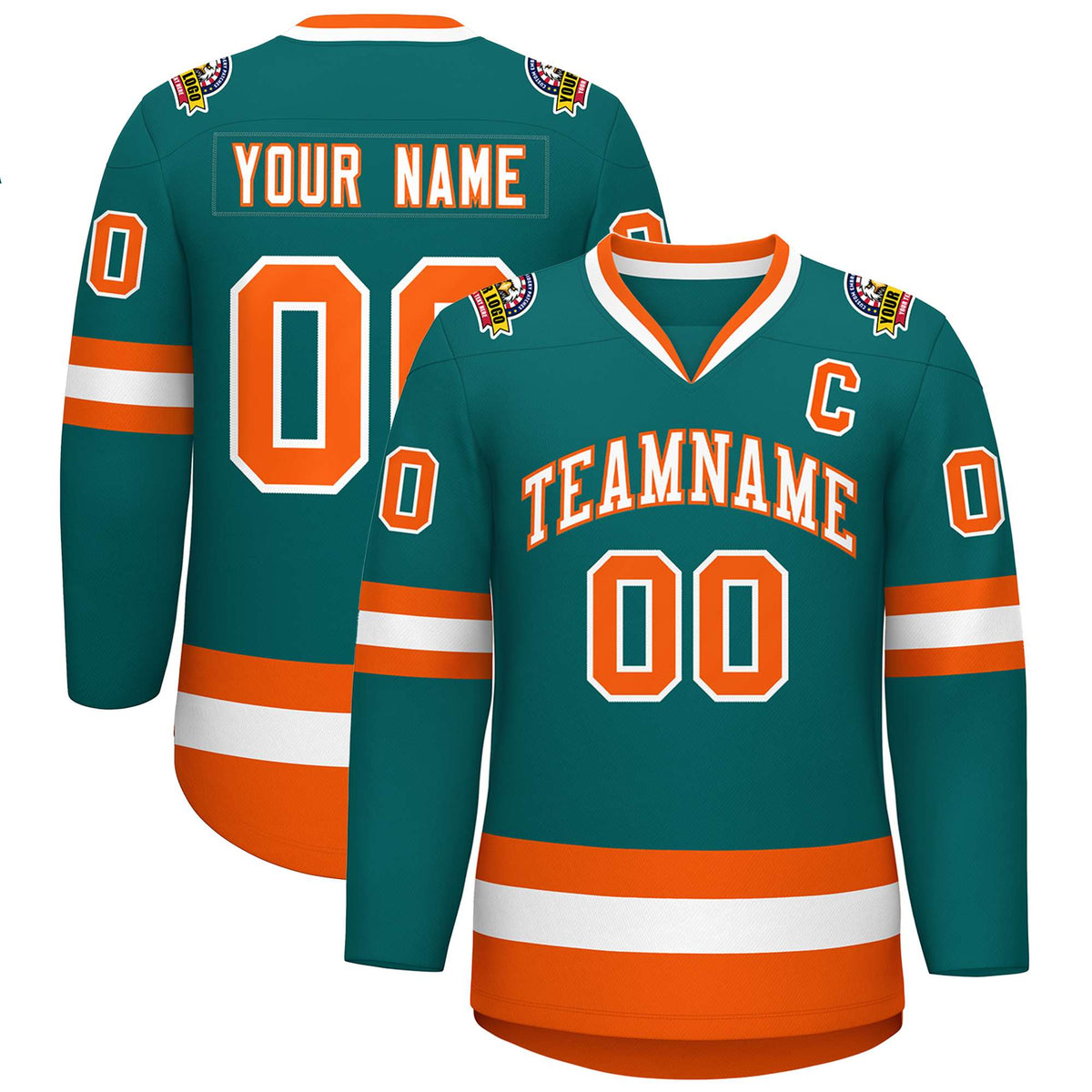Custom Teal White-Orange Classic Style Hockey Jersey | KXKSHOP