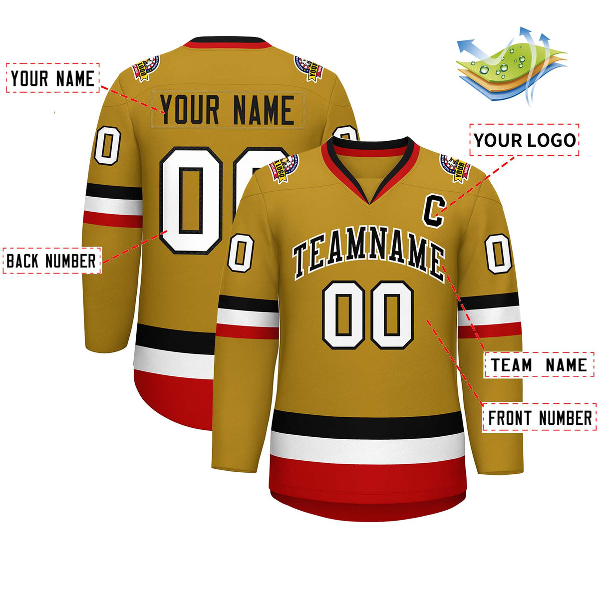 Custom Old Gold Black-White Classic Style Hockey Jersey | KXKSHOP